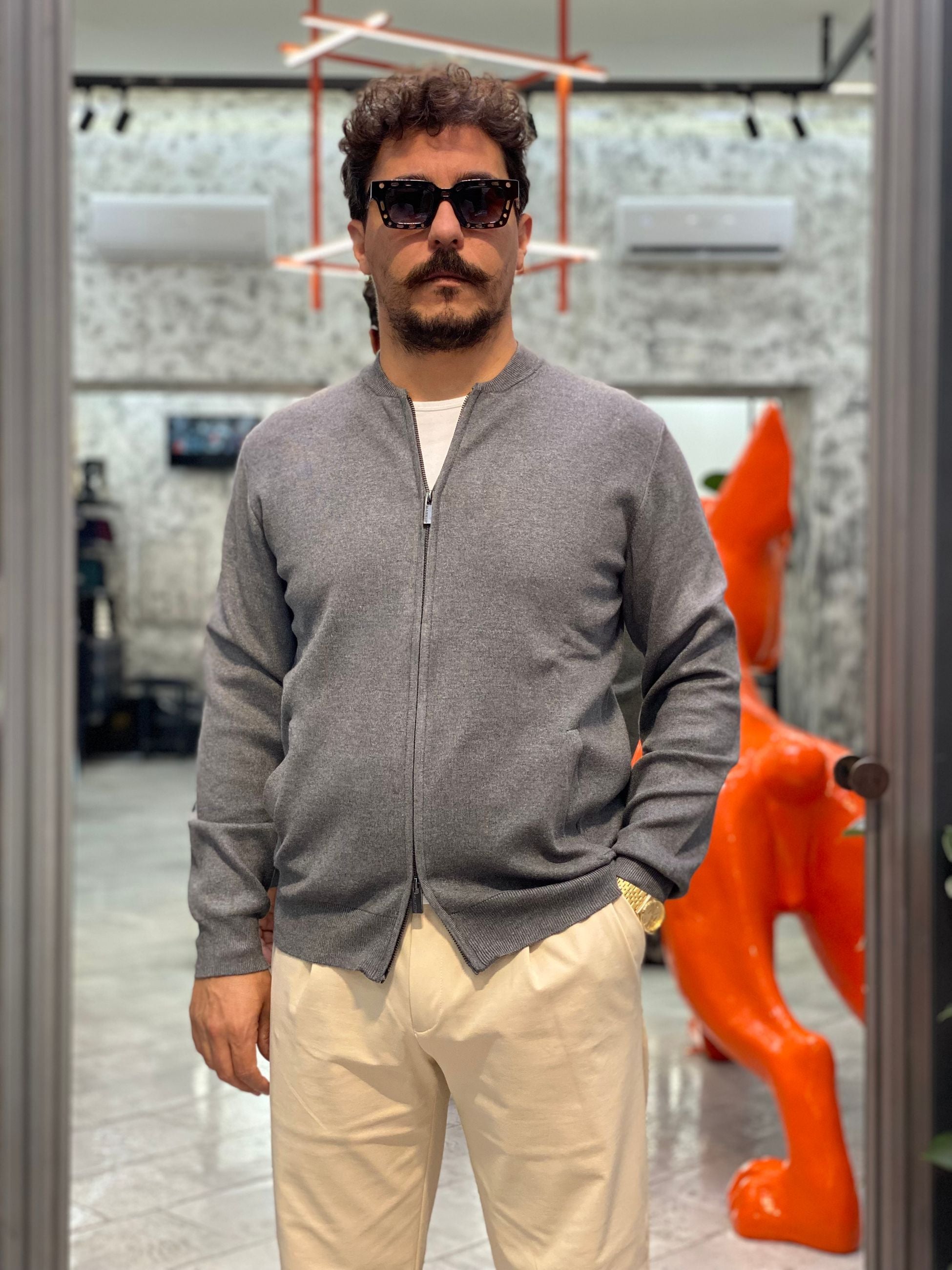 BOMBER FULL ZIP FINEZZA 12 IN MORBIDA VISCOSA PUNTO STOFFA - SLIM FIT MK9900133.GRI