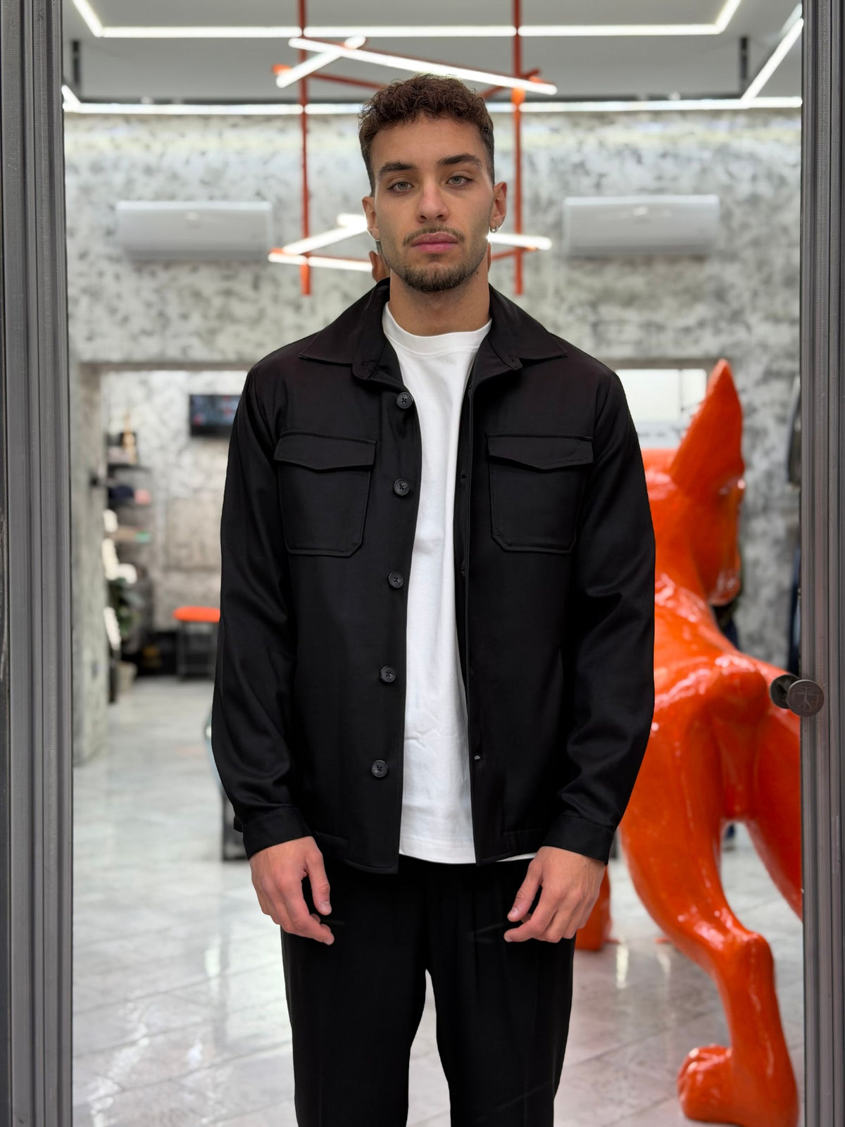OVERJACKET DA COMPLETO IN TESSUTO ELEGANTE CON TRAPUNTA ALL'INTERNO E TASCHE A TOPPA - REGULAR FIT GBI1151SS.NER