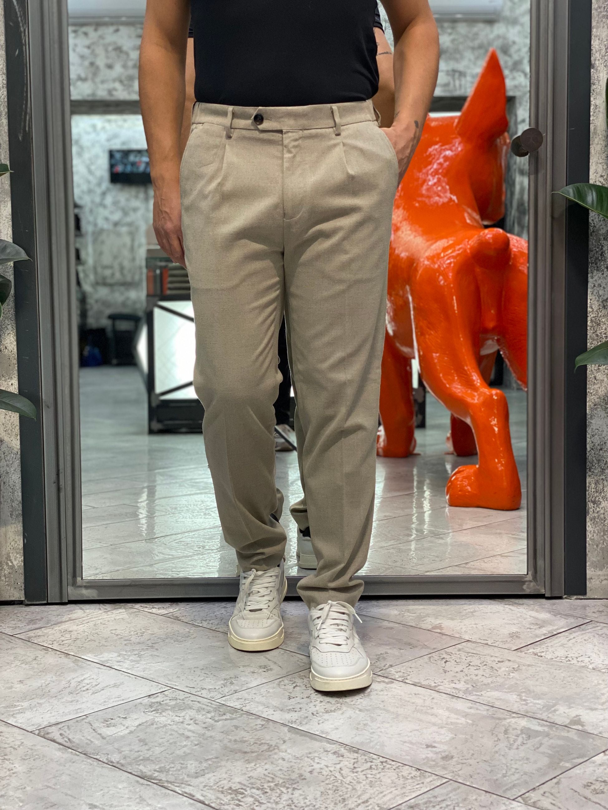 PANTALONE ELEGANTE CON TASCHE A FILO E COULISSE IN VITA - REGULAR FIT PSI1461SS.BEI