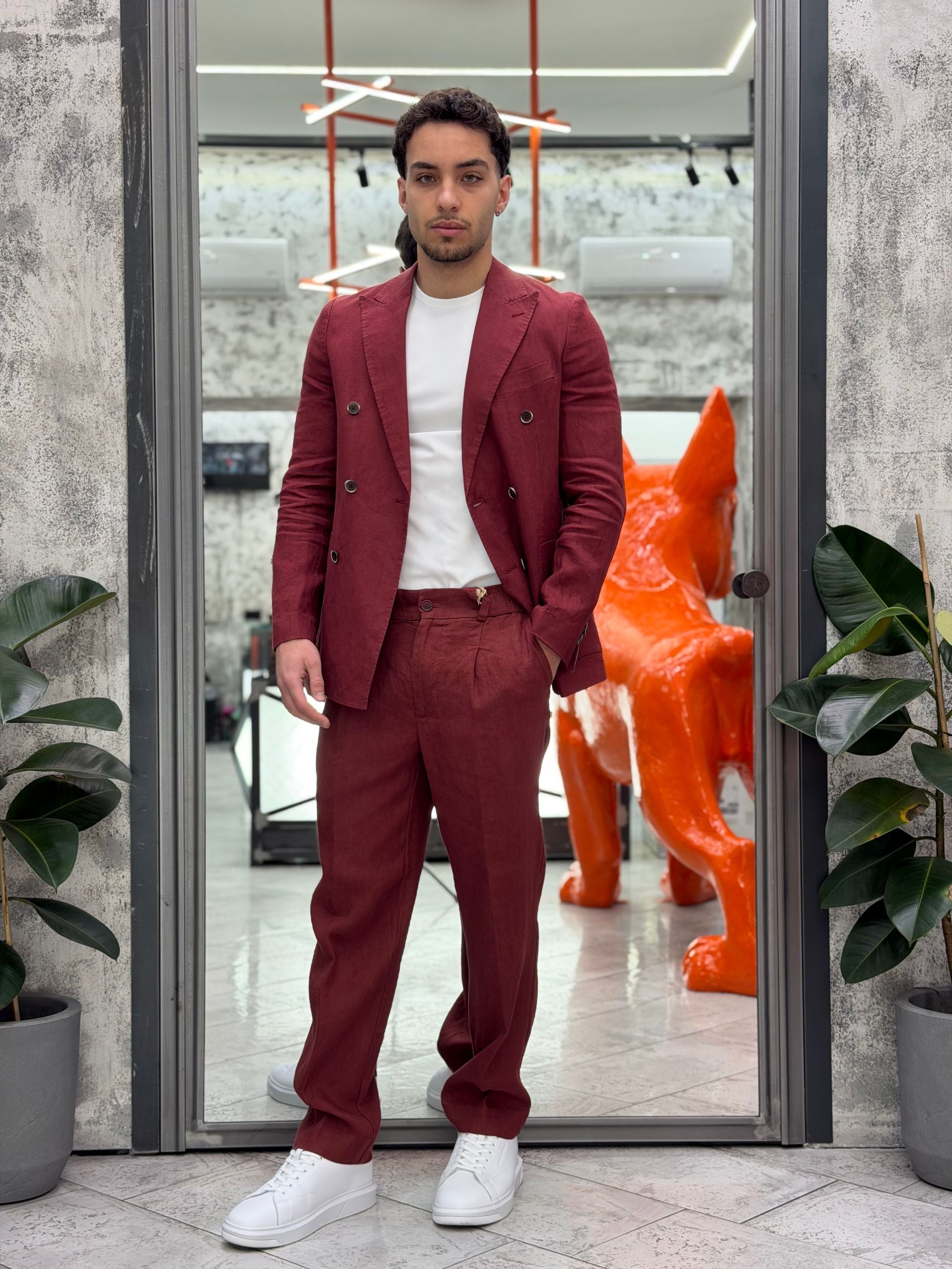 PANTALACCIO IN 100% LINO DA COMPLETO TASCA AMERICA CON PINCE - REGULAR FIT PSE1527SS.TCO