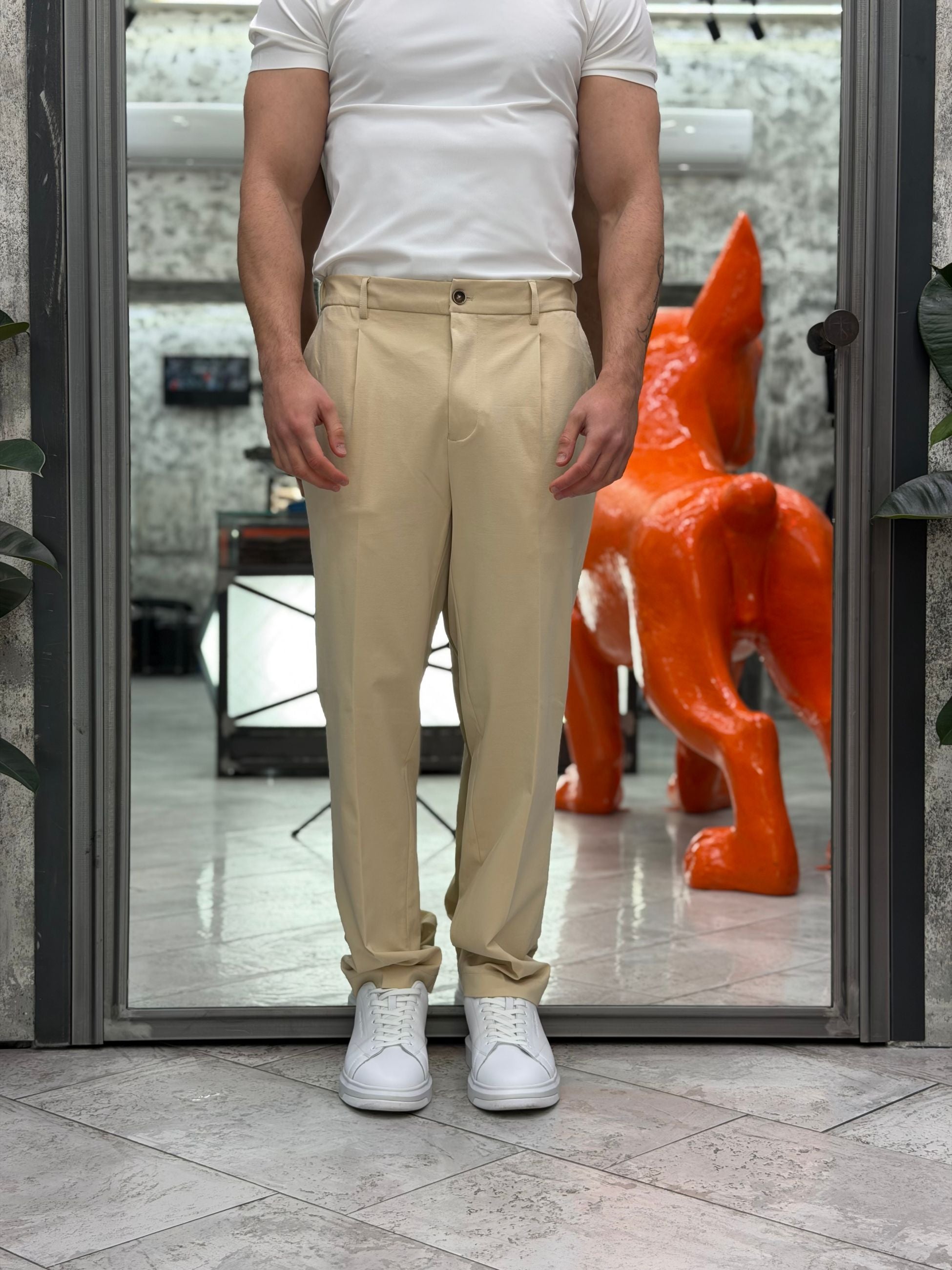 PANTALONE TASCA AMERICA CON COULISSE IN TESSUTO PUNTO MILANO ELASTICIZZATO - REGULAR FIT PSE1501SS.BEI