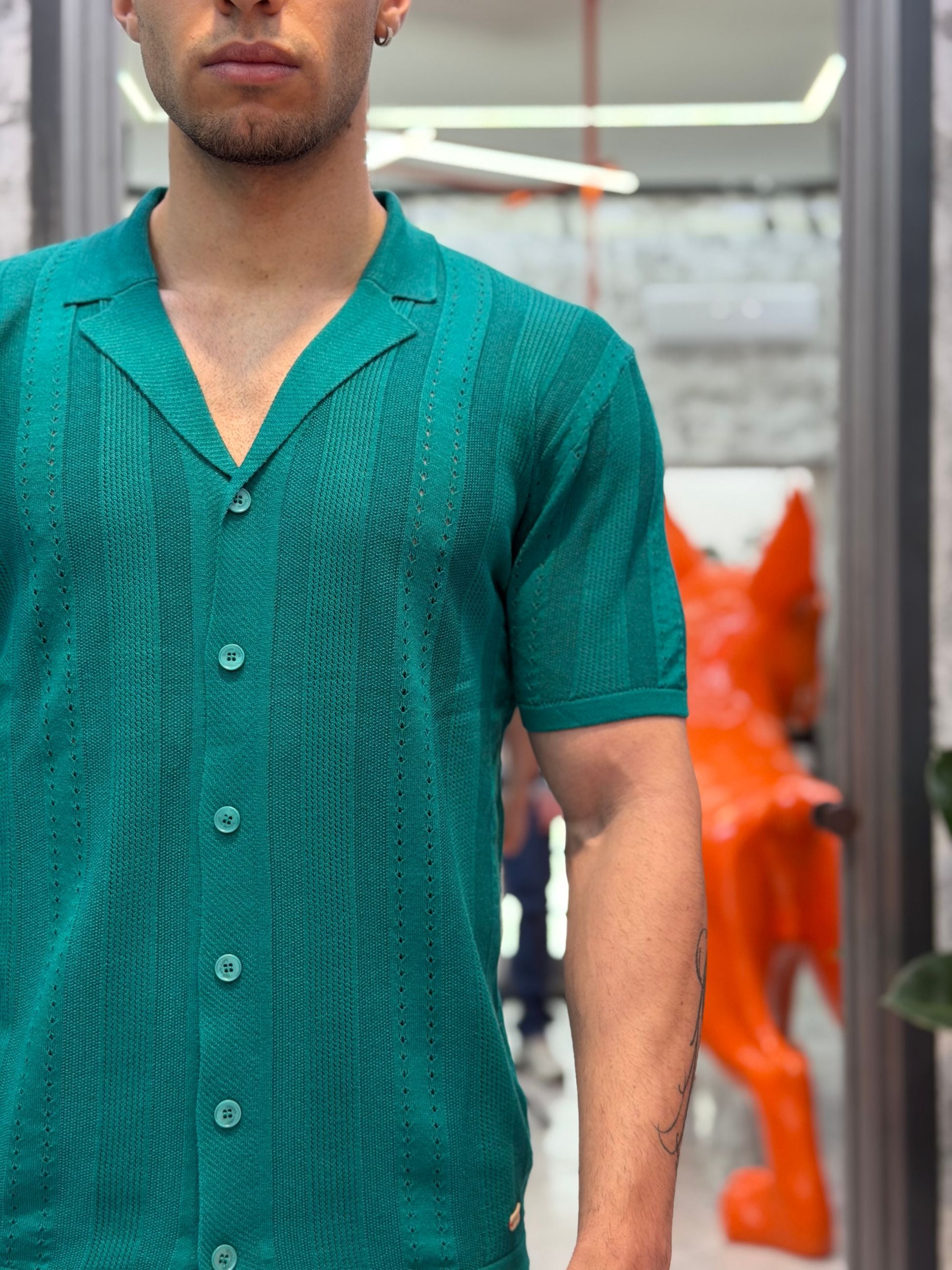 POLO/CAMICIA TRAFORATA MANICA CORTA SCOLLO BOWLING - REGULAR FIT GL33763-S26.SME