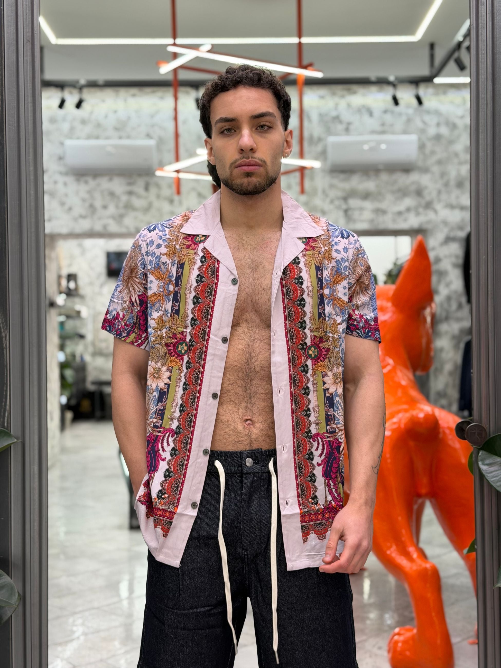 CAMICIA HAWAIANA MANICA CORTA IN VISCOSA CON STAMPA CASABLANCA - COMFORT FIT GL1029TB