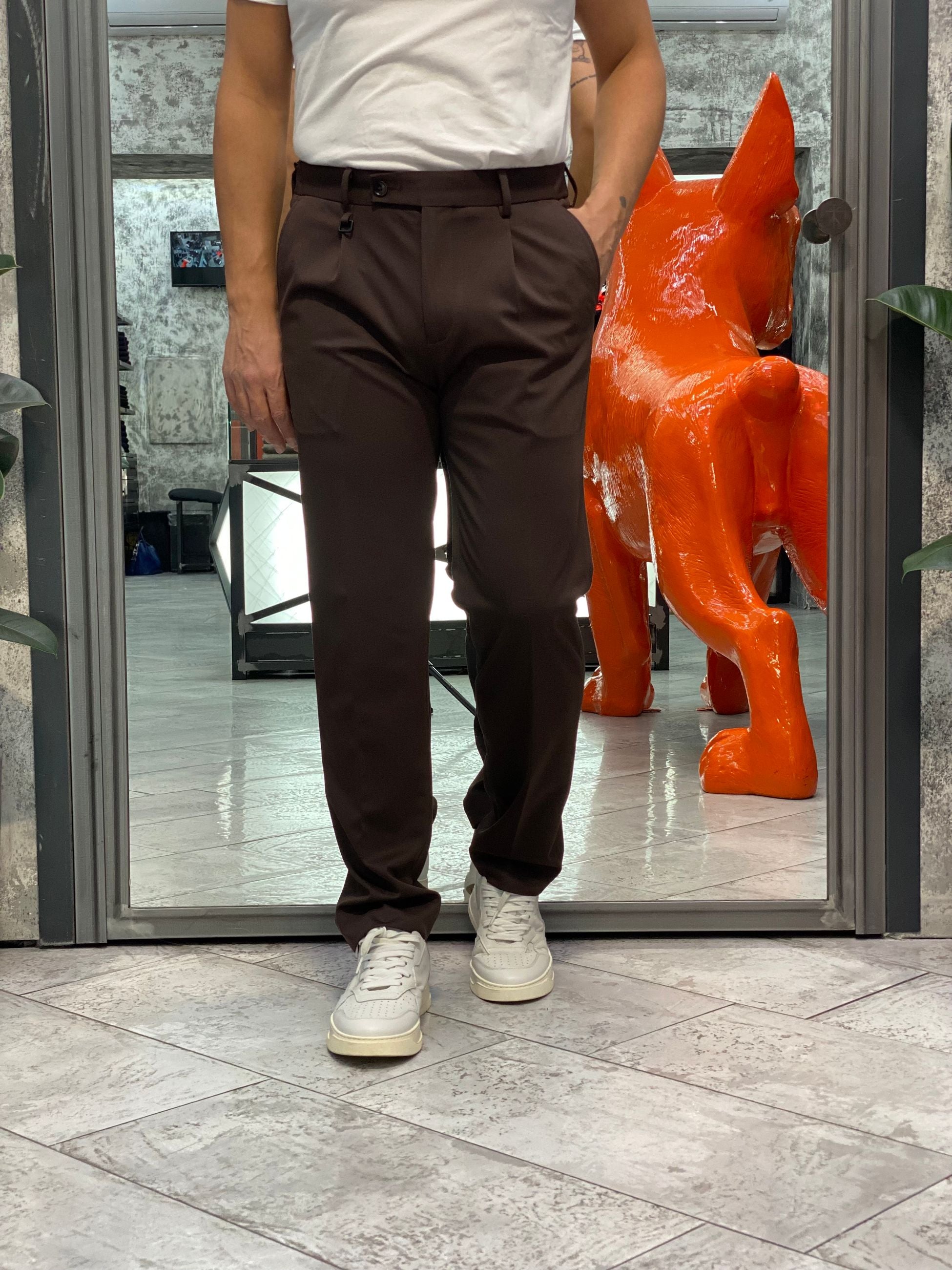 PANTALONE DA COMPLETO IN TESSUTO PUNTO MILANO SUPER COMFORT ELASTICIZZATO CON PINCE - REGULAR FIT PSI1460SS.MOR