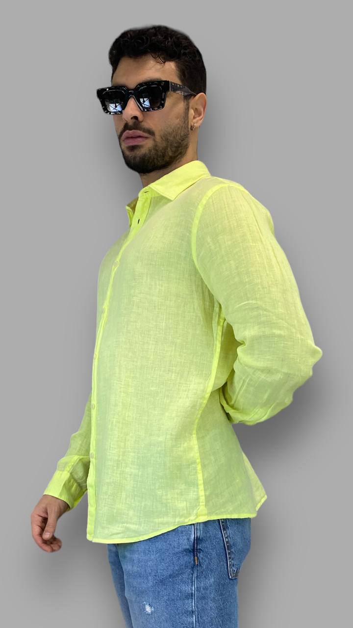 CAMICIA IN 100%LINO FLUO TINTA UNITA - REGULAR FIT / + COLORI