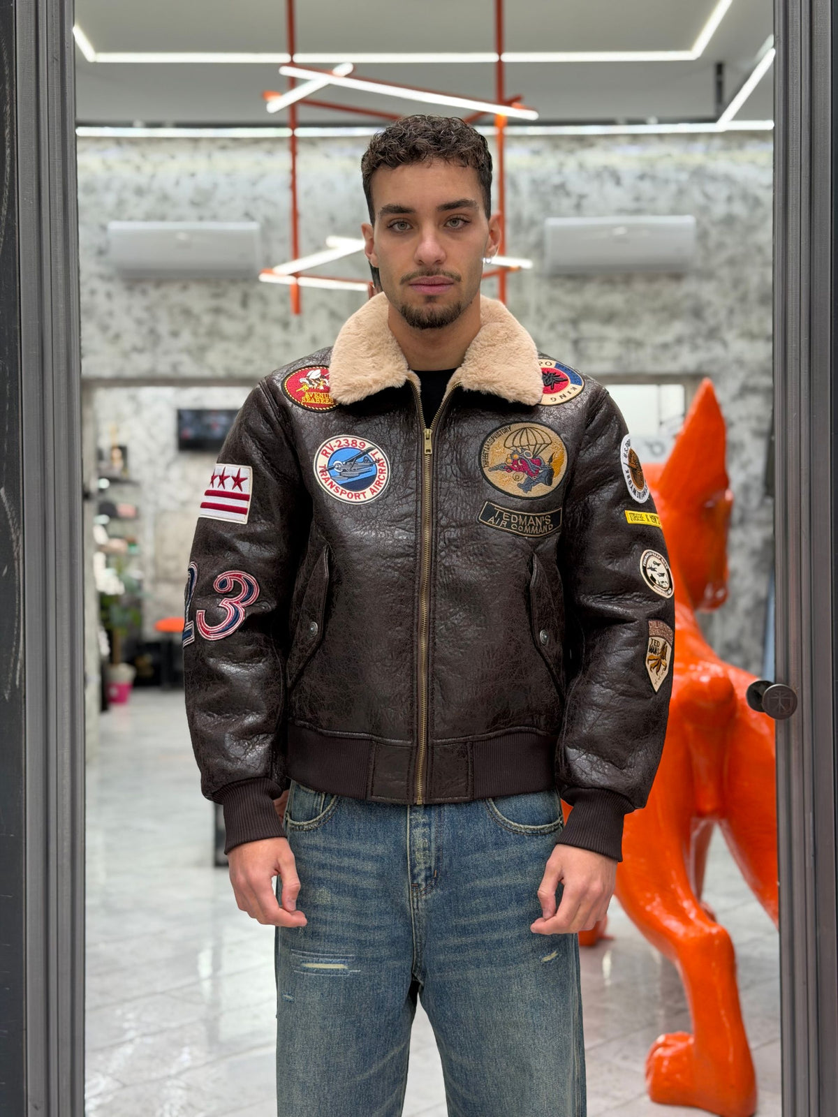 GIUBBINO MODELLO AVIATOR SIMIL MONTONE CON PATCH APPLICATI - OVER FIT M-262397