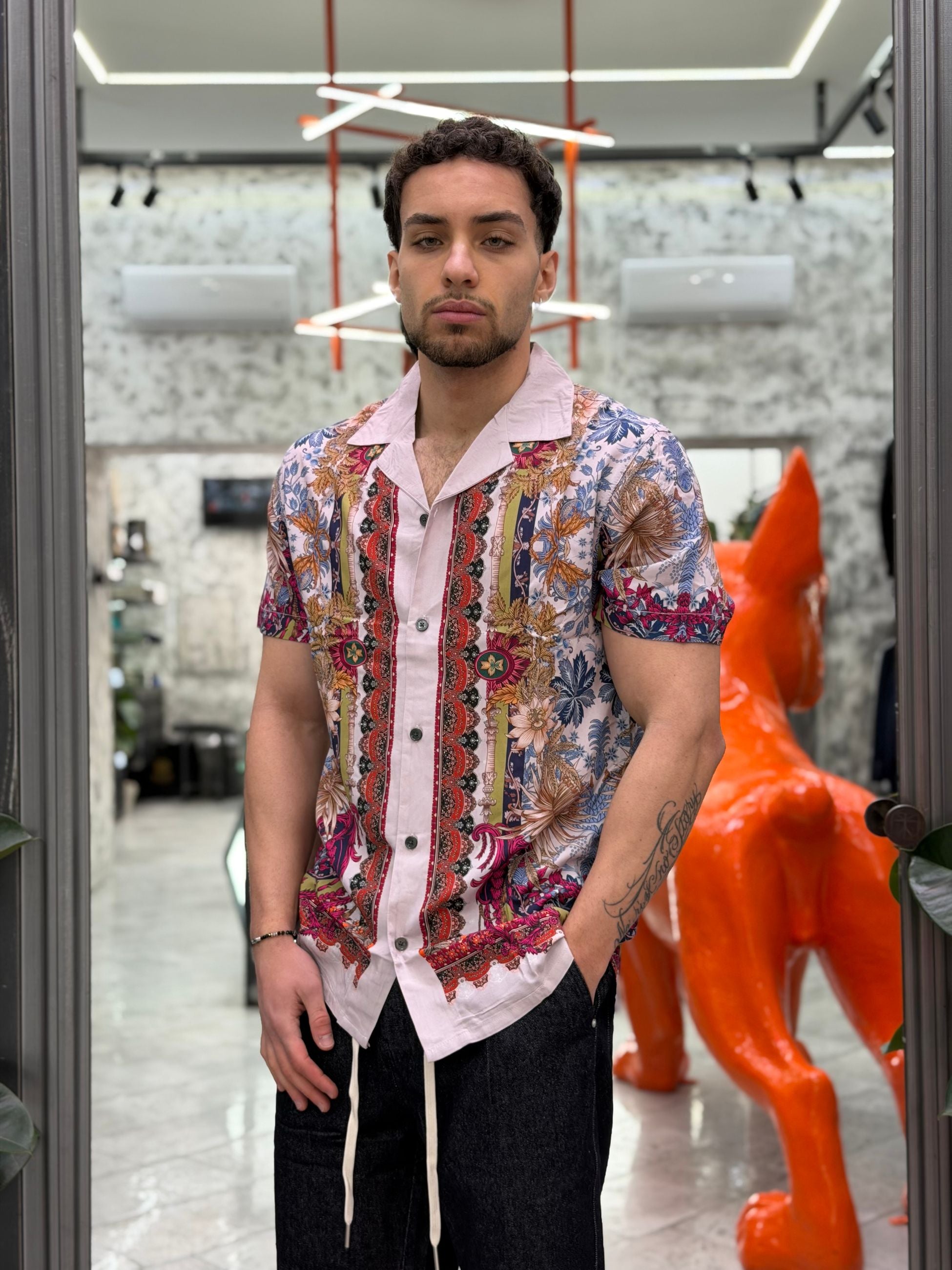 CAMICIA HAWAIANA MANICA CORTA IN VISCOSA CON STAMPA CASABLANCA - COMFORT FIT GL1029TB