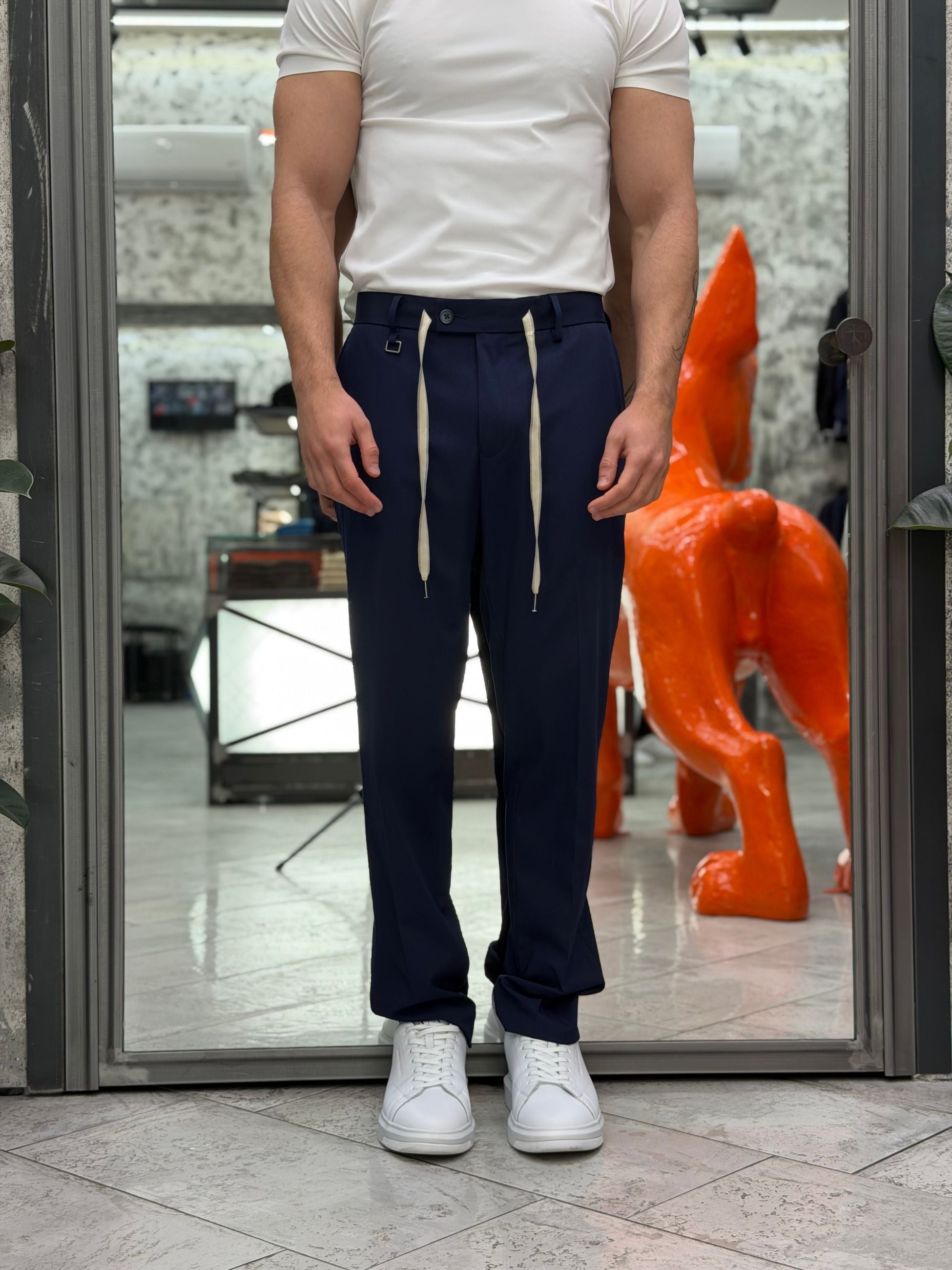 PANTALONE DA COMPLETO TASCA AMERICA CON COULISSE IN VITA IN TESSUTO ELEGANTE - REGULAR FIT PSE1506SS.BLU
