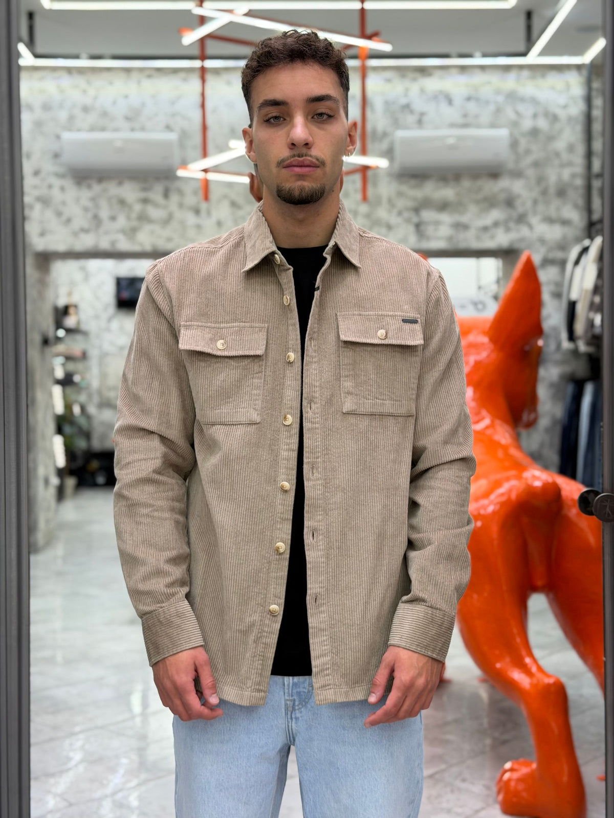 OVERSHIRT IN VELLUTO CON TASCHE A TOPPA - REGULAR FIT GL7844S.CAM