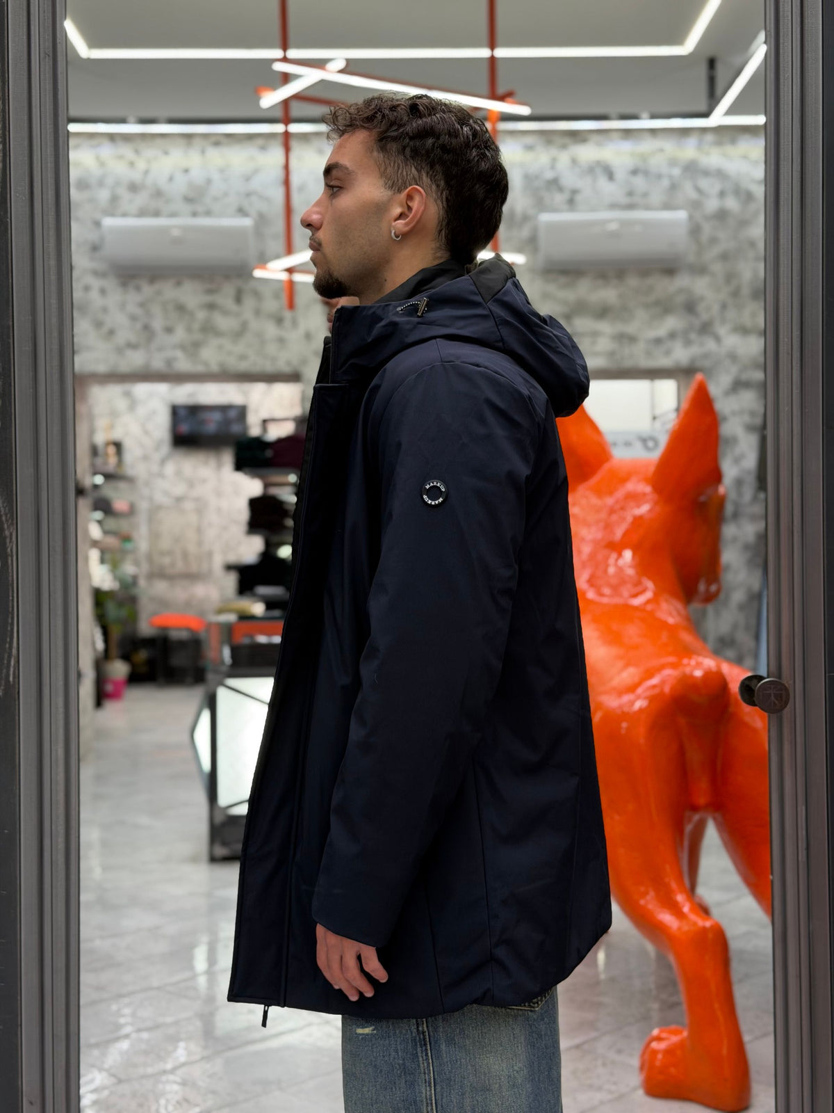 PARKA LUNGO CON CAPPUCCIO IN TESSUTO TECNICO WATERPROOF & WINDPROOF - REGULAR FIT MK24007-26.BLU