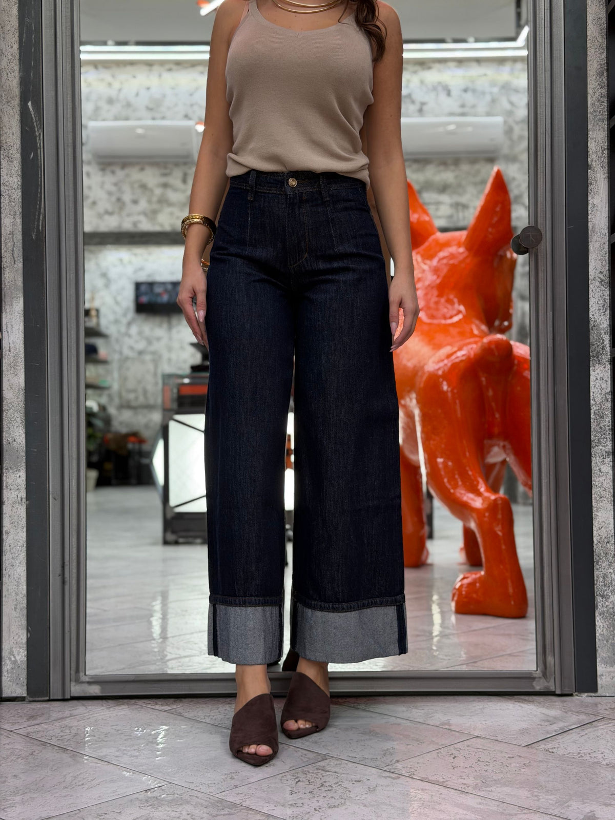 JEANS PALOMA ZERO WASH CON MEGA RISVOLTO - PALAZZO FIT GLD6060Q
