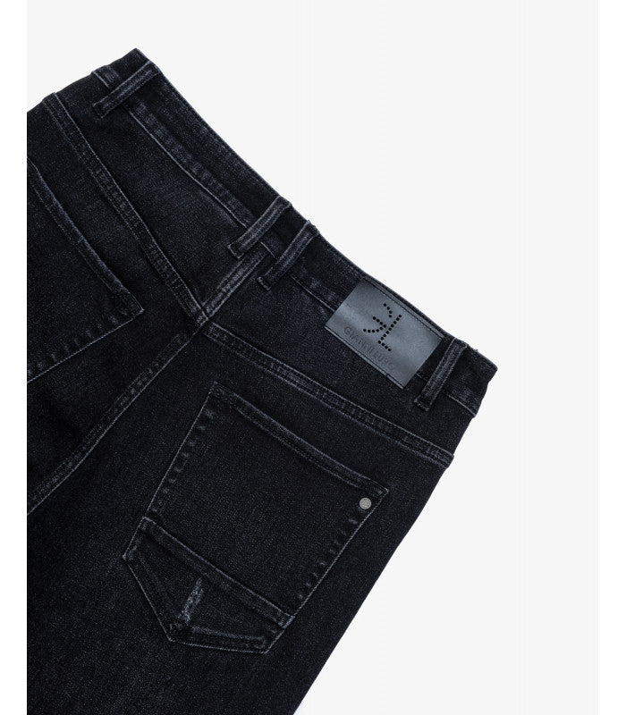 JEANS MIKE IN TELA ELASTICIZZATA BLACK WASH CON GRAFFI E CHIUSURA A ZIP - CARROT/CROPPED FIT GL6382Q