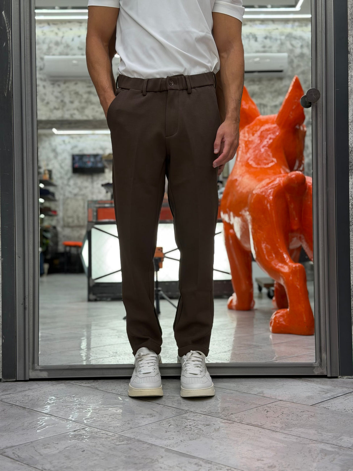 PANTALONE DA COMPLETO IN PUNTO MILANO ELASTICIZZATO CON COULISSE IN VITA E RISVOLTO AL FONDO - REGULAR FIT GL5165BD-F26.COF