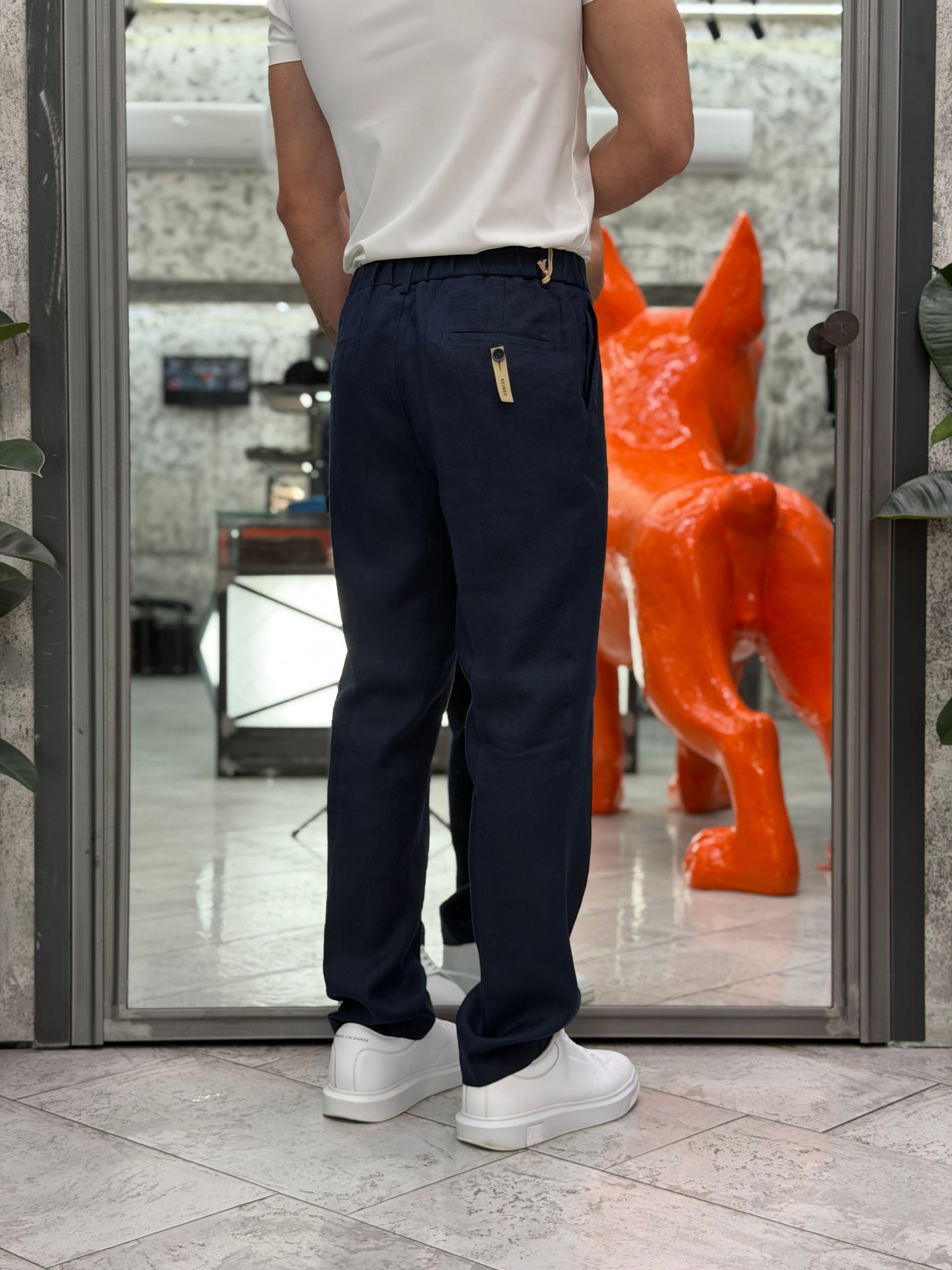 PANTALONE IN 100% LINO TASCA AMERICA CON COULISSE IN VITA - REGULAR FIT PSE1502SS.BLU