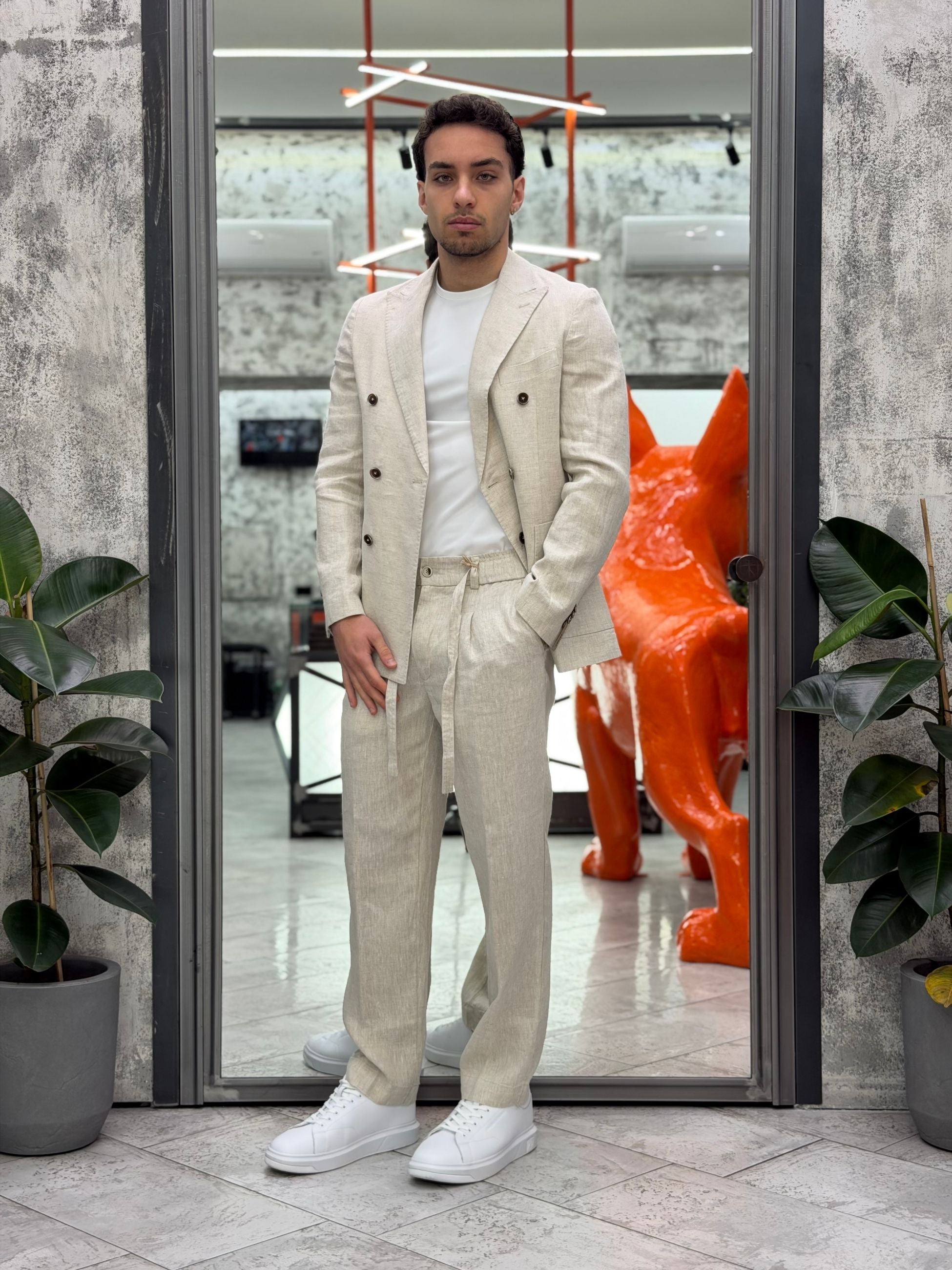 PANTALACCIO IN 100% LINO TASCA AMERICA CON PINCE - REGULAR FIT PSE1527SS.BEI