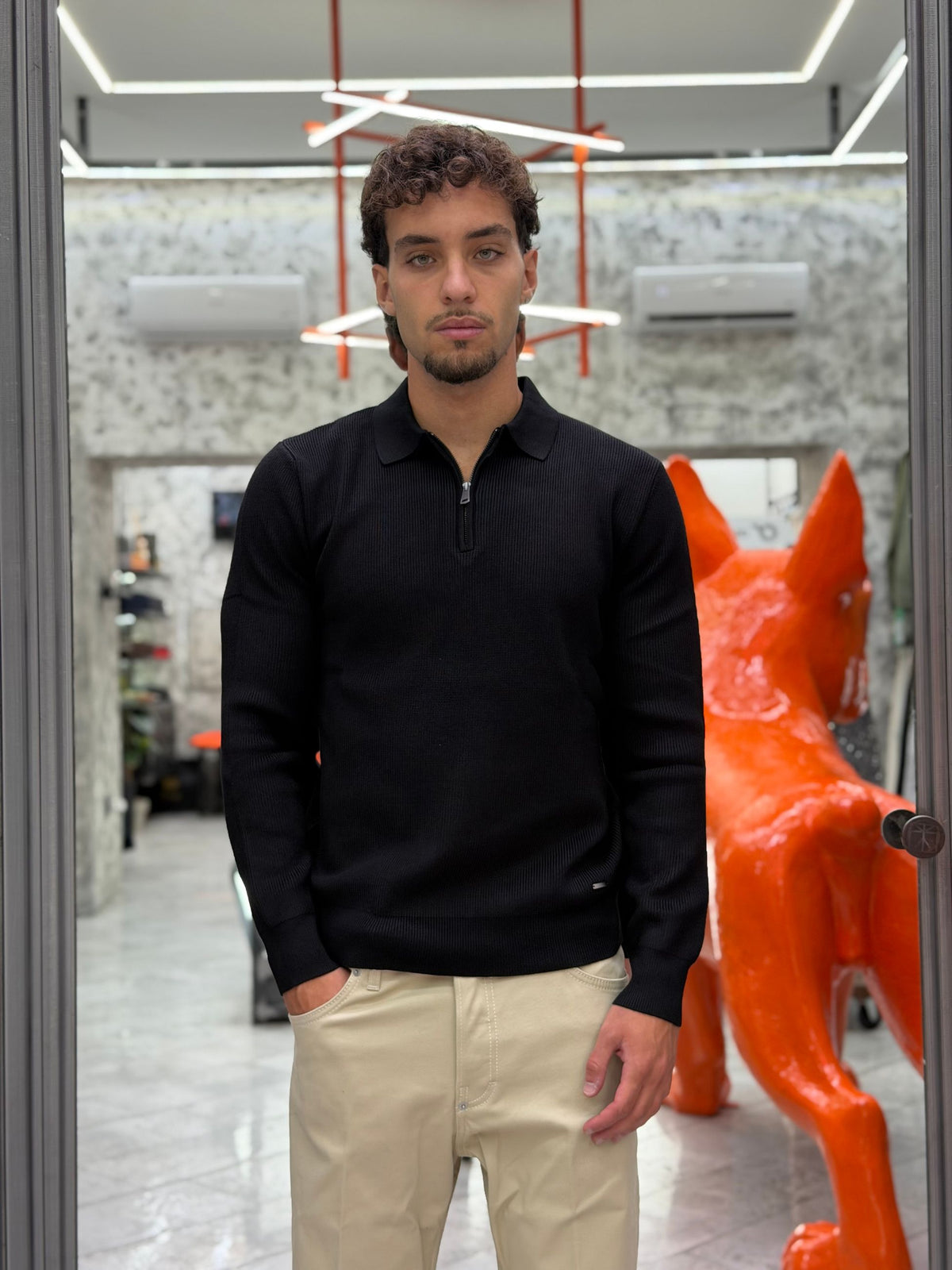 POLO MEZZA ZIP A COSTA INGLESE IN MISTO VISCOSA - REGULAR FIT GL35133GZ-F26.NER