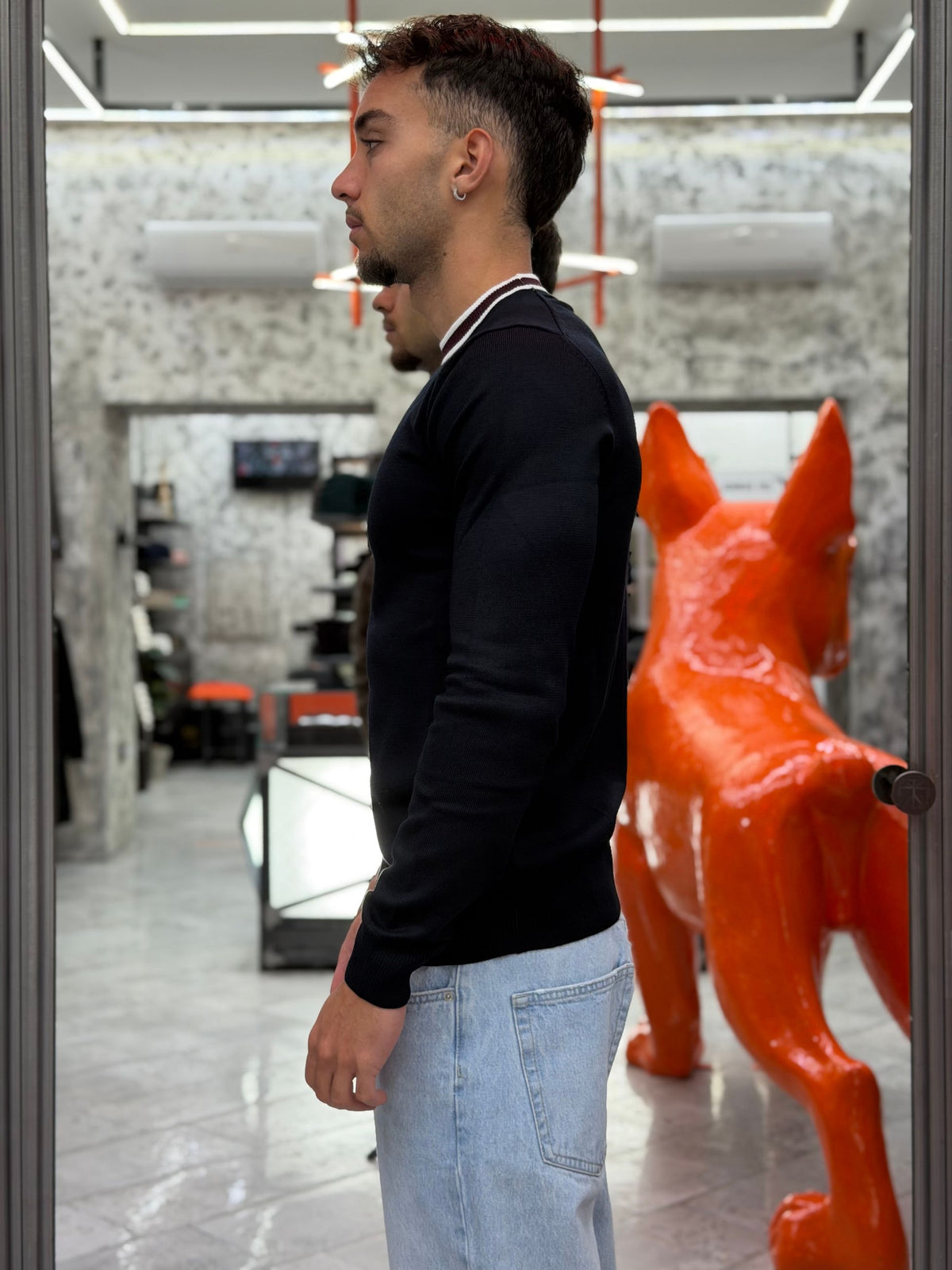 MAGLIA GIROCOLLO IN MORBIDA VISCOSA CON CONTRASTO - REGULAR FIT MI3443SS.BLU