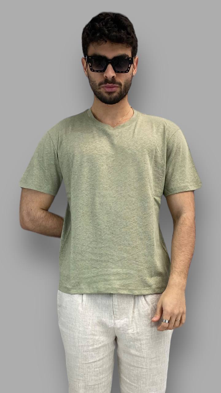 T-SHIRT BASIC IN MISTO COTONE/LINO - REGULAR FIT