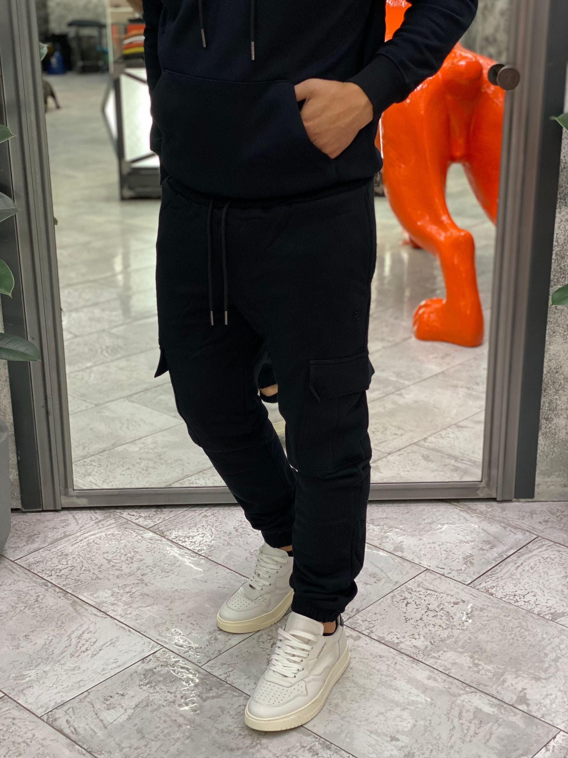 PANTALONE TUTA CARGO CON ELASTICO IN VITA E AL FONDO - REGULAR FIT GL2278F.NER
