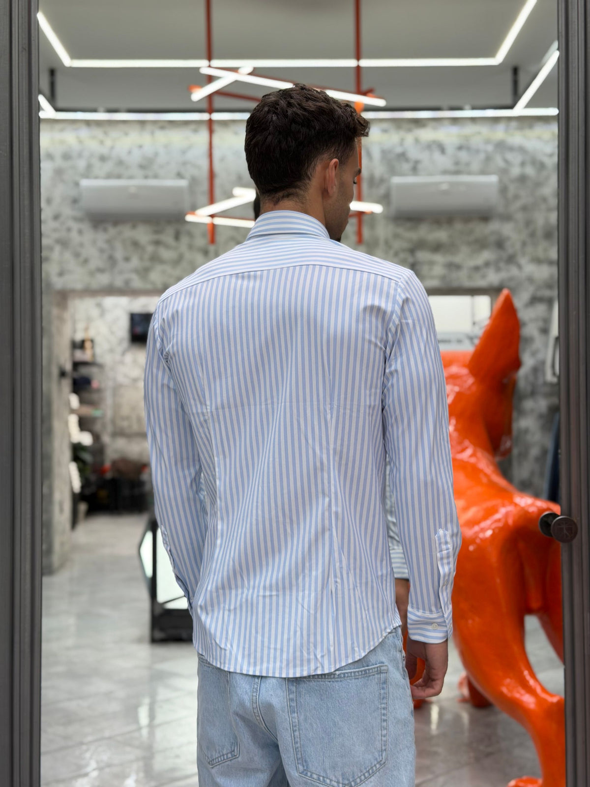 CAMICIA A RIGHE NO STIRO IN TESSUTO PREMIUM ELASTICIZZATO - REGULAR FIT 27W10CA FIO4418.AZZ