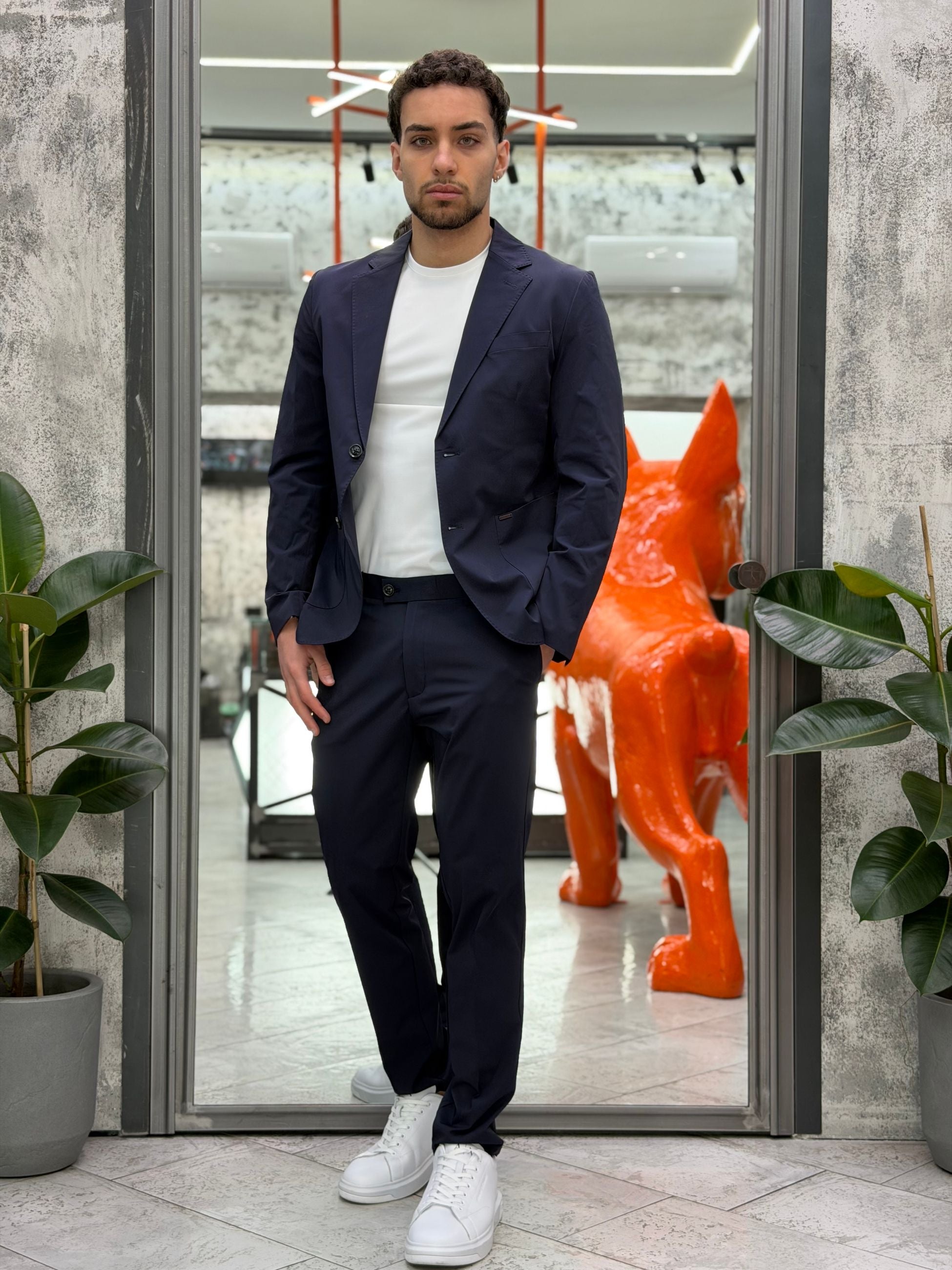 ABITO COMPLETO CON GIACCA MONOPETTO E PANTALONE REGULAR TASCA AMERICA IN LEGGERO TESSUTO ELASTICIZZATO - REGULAR FIT GL3015TRAB.BLU