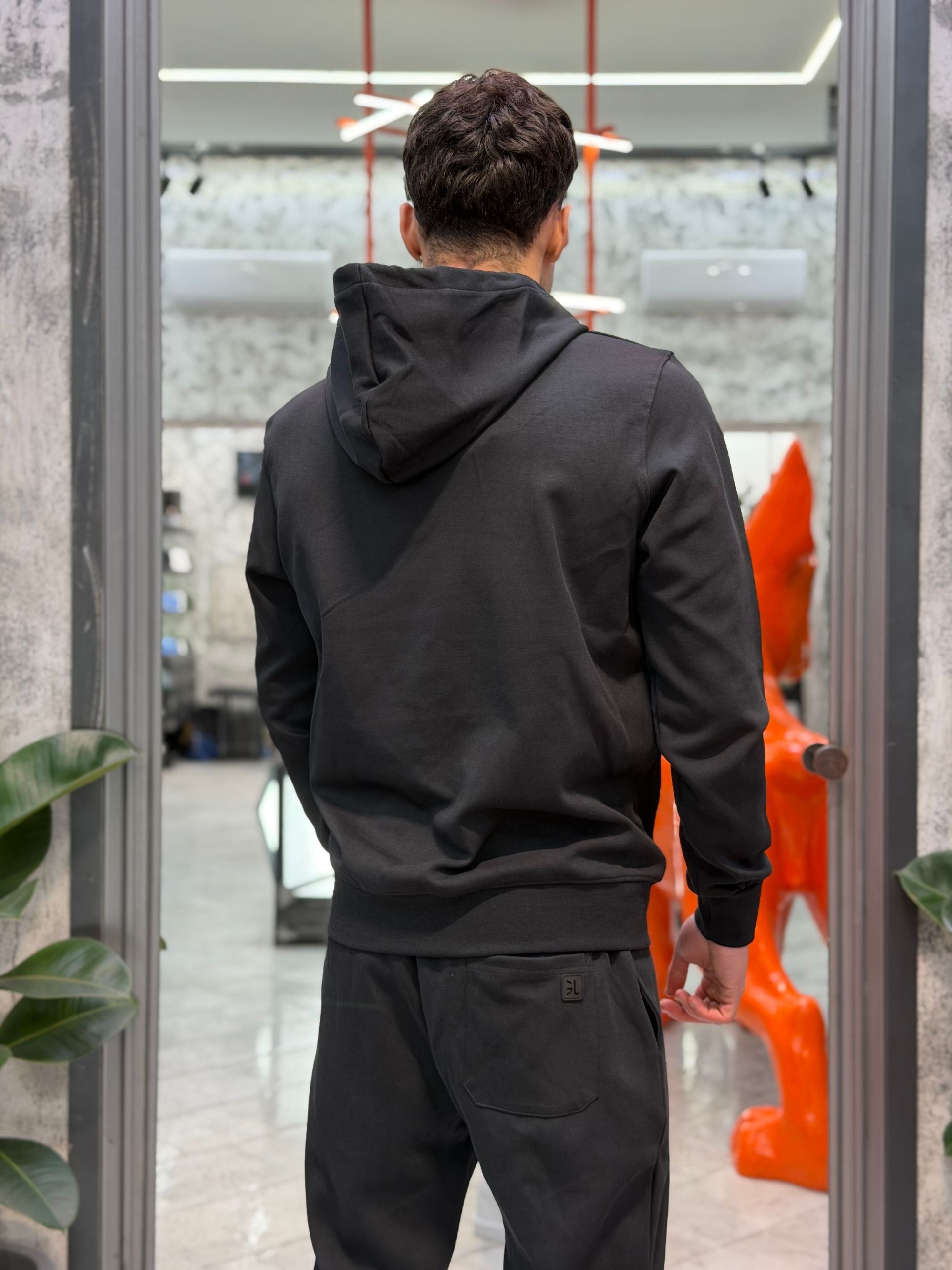 FELPA BASIC IN COTONE GARZATO CON CAPPUCCIO E TASCA A MARSUPIO - REGULAR FIT GL2125F-S26.NER