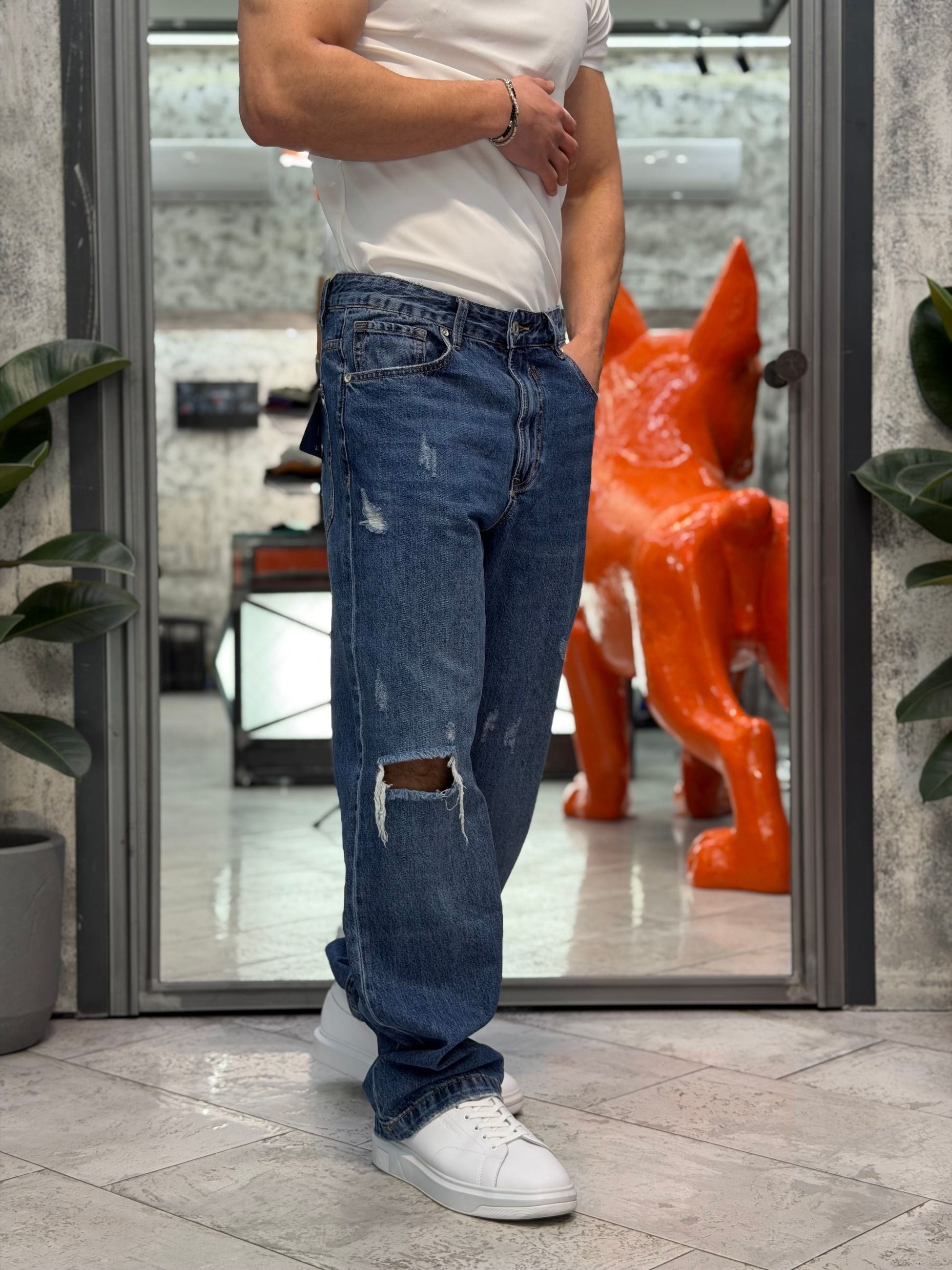 JEANS MAX BLUE DARK WASH CON MACRO ABRASIONI - WIDE FIT GL6391Q