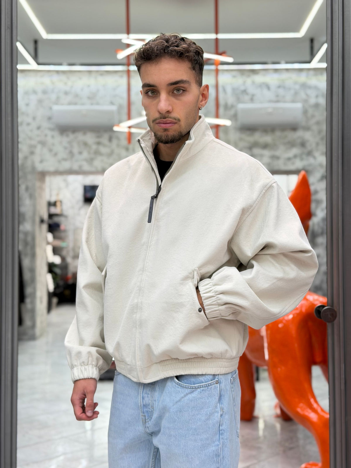 GIUBBINO IN ECOPELLE CHIUSURA ZIP - OVER/CROPPED FIT GLW138G.ICE