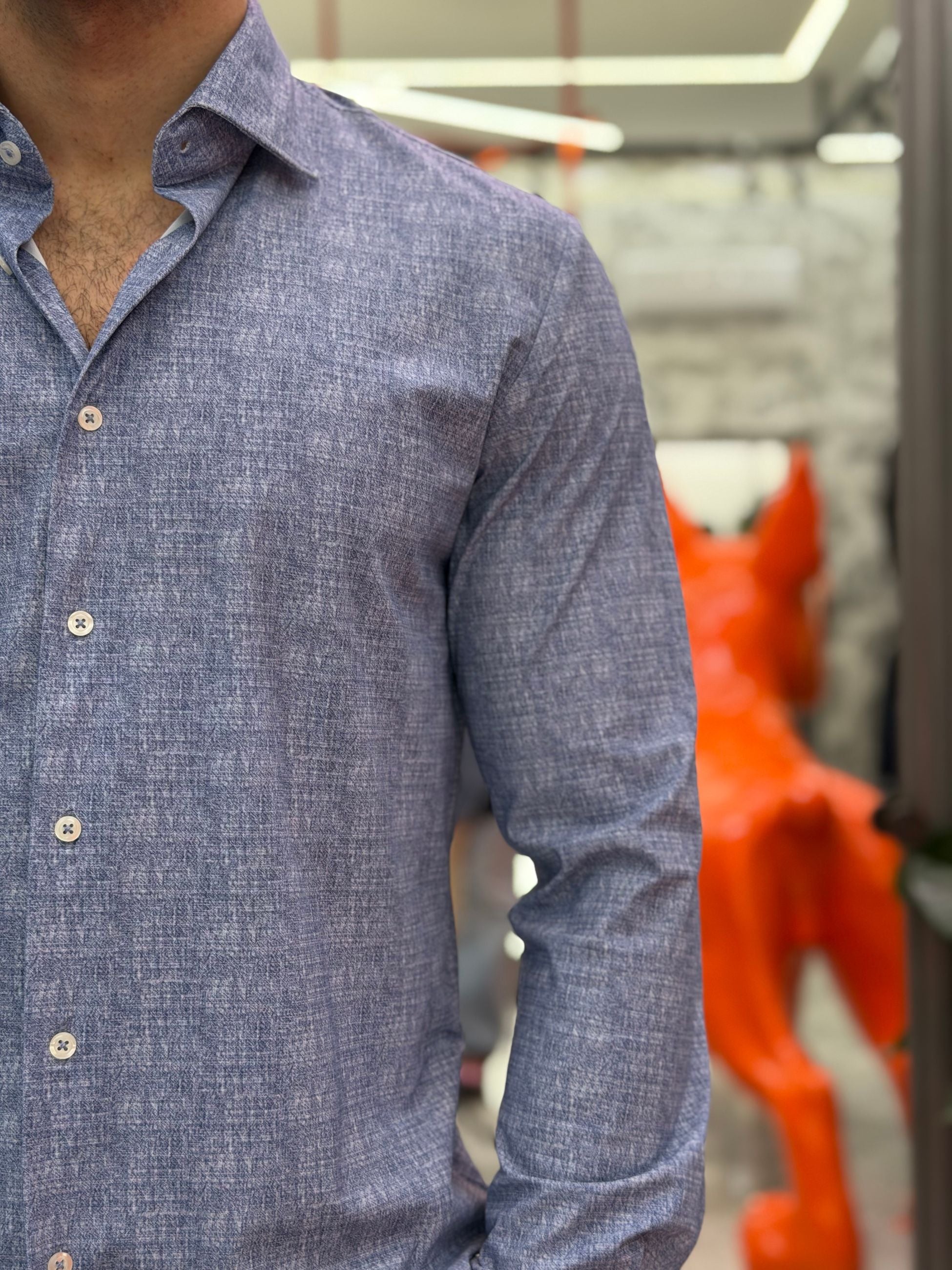 CAMICIA NO STIRO IN TESSUTO PREMIUM ELASTICIZZATO EFFETTO FIAMMATO - REGULAR FIT FIO4016.BLU