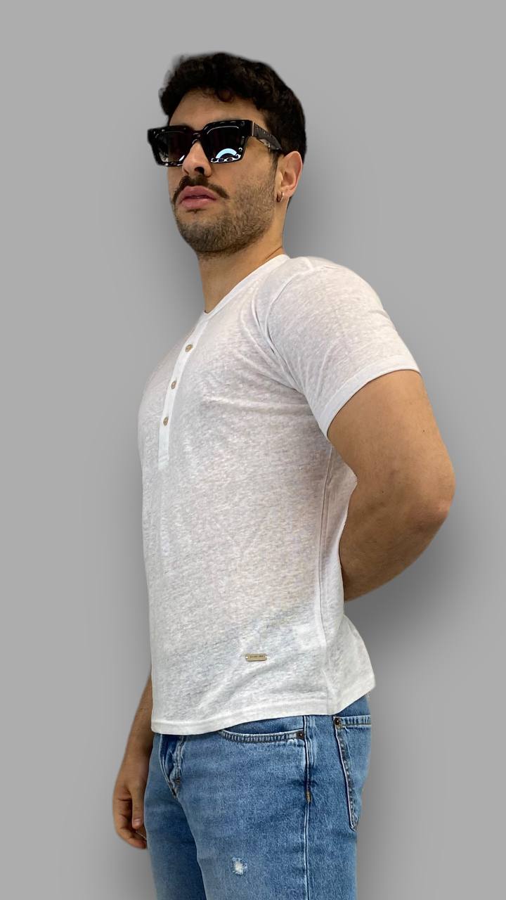 T-SHIRT BASIC 100%LINO MODELLO SERAFINO - REGULAR FIT