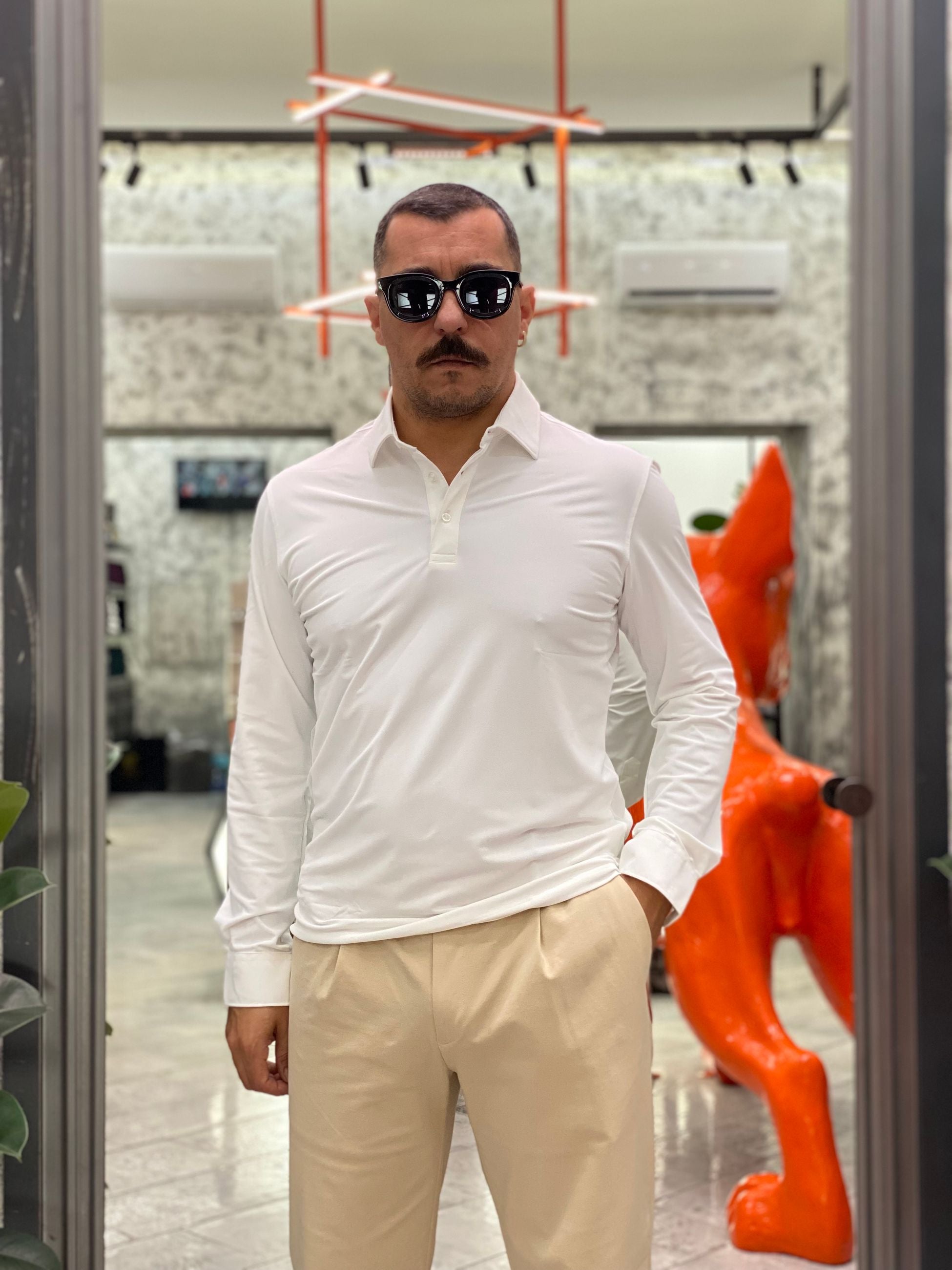 POLO MANICA LUNGA NO STIRO IN TESSUTO PREMIUM - REGULAR FIT PA1423.BIA