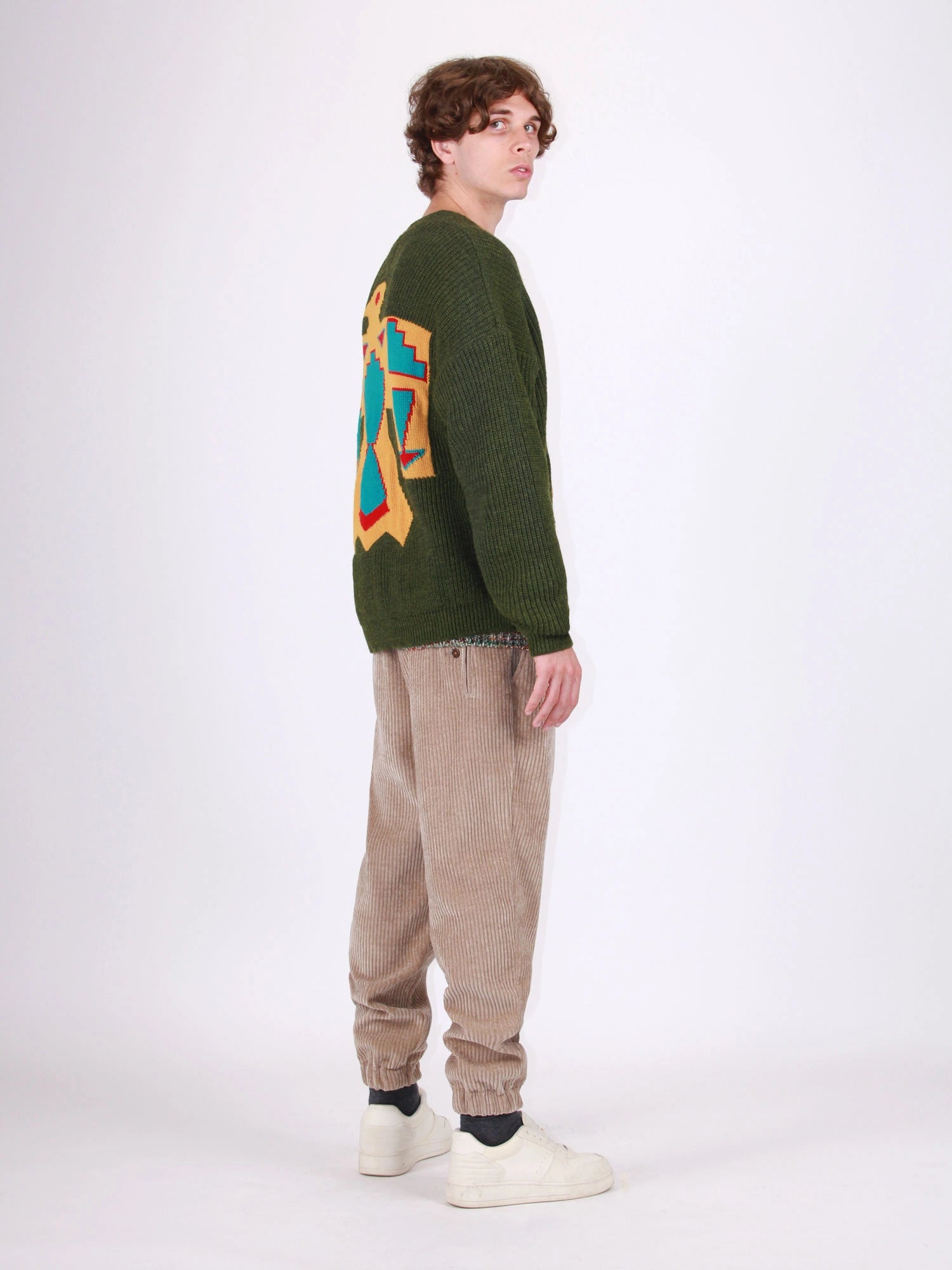 CARDIGAN JACQUARD CON DECORAZIONE A FILO INTRECCIATO SUL COLLO E MAXI RICAMO FALCO SUL RETRO - OVER FIT M252014-6
