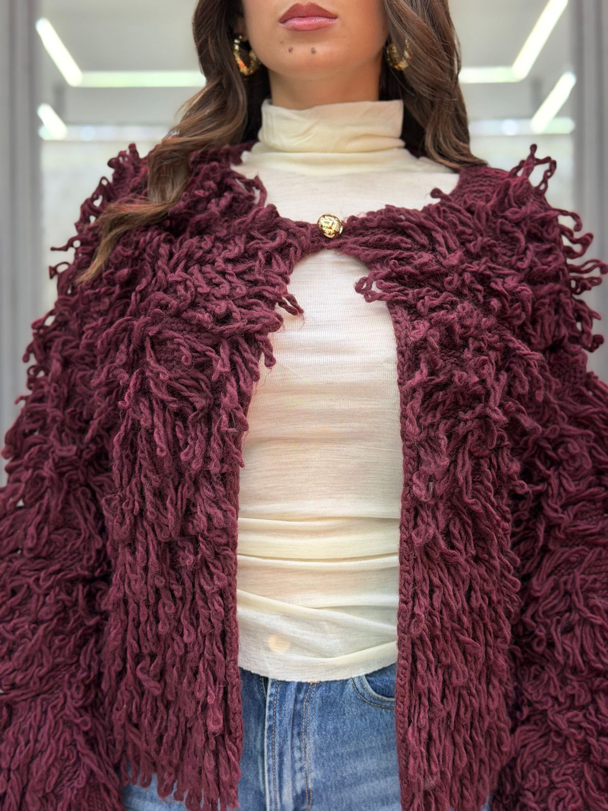 CARDIGAN IN MAGLIA LAVORATA MISTO LANA - COMFORT FIT GLD610EN.BOR