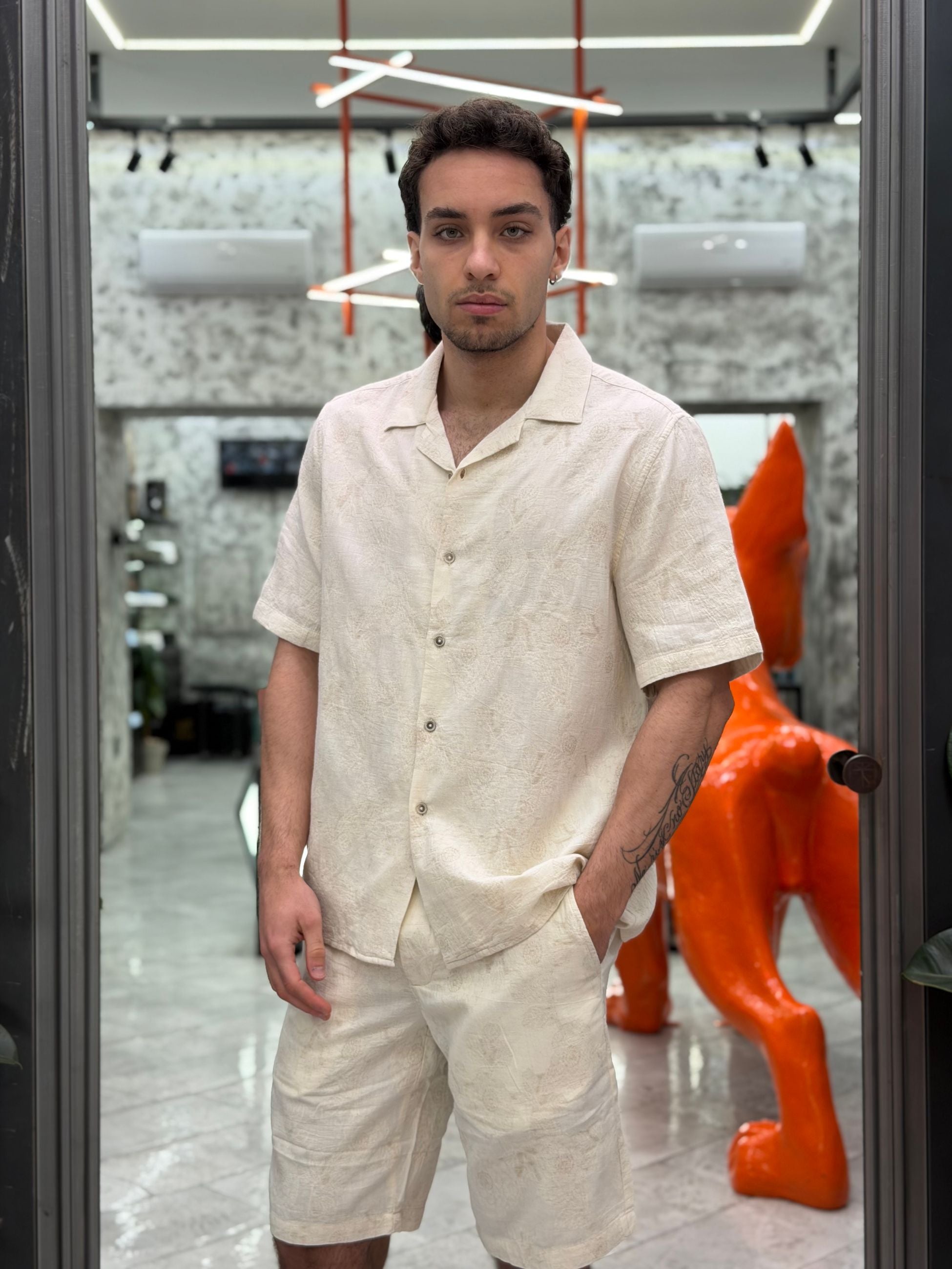 CAMICIA MANICA CORTA DA COMPLETO CON SCOLLO BOWLING - REGULAR FIT JACQUARD2232