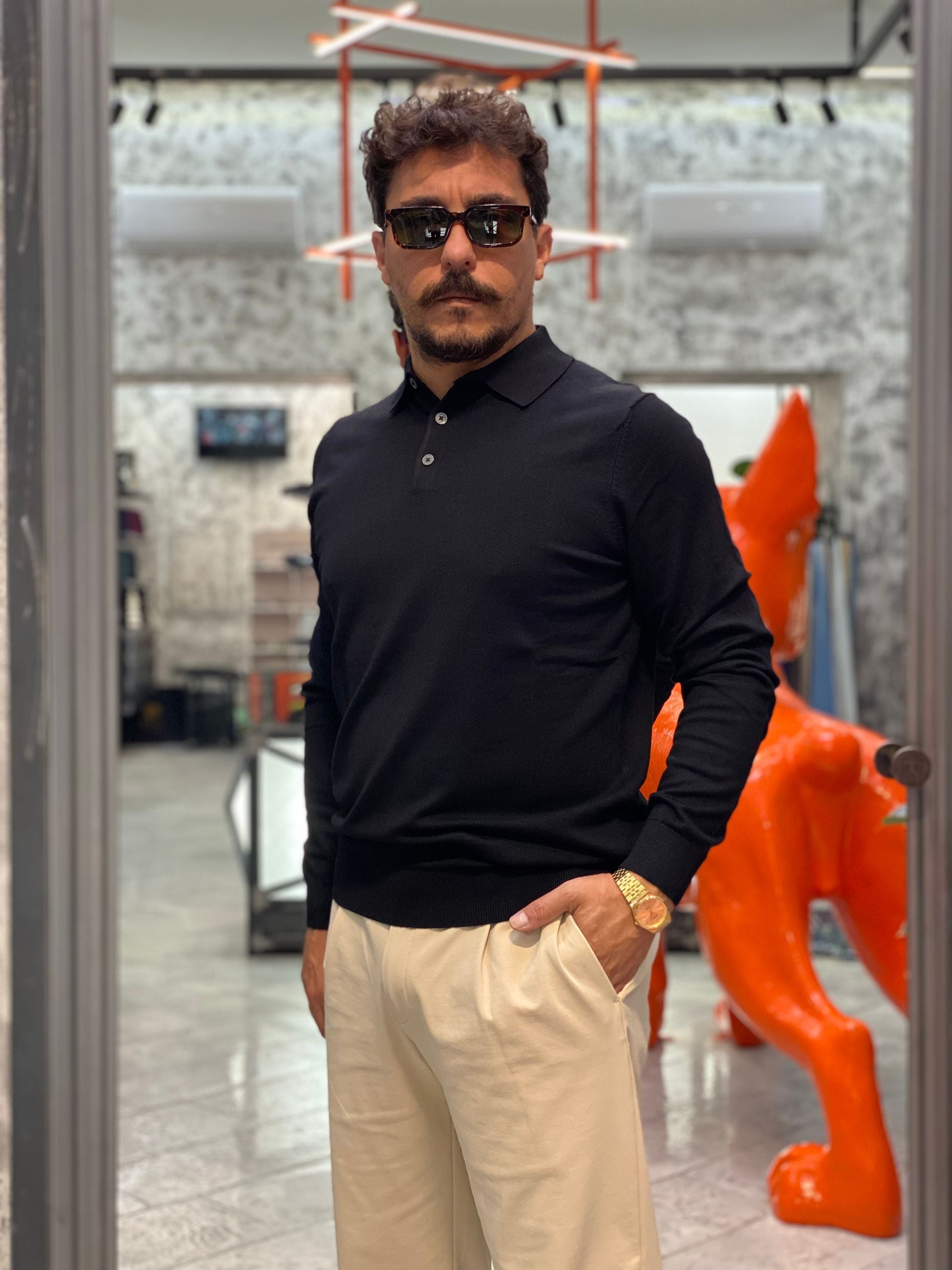 POLO MANICA LUNGA FINEZZA 12 IN MORBIDA VISCOSA - SLIM FIT MK9900004.NER