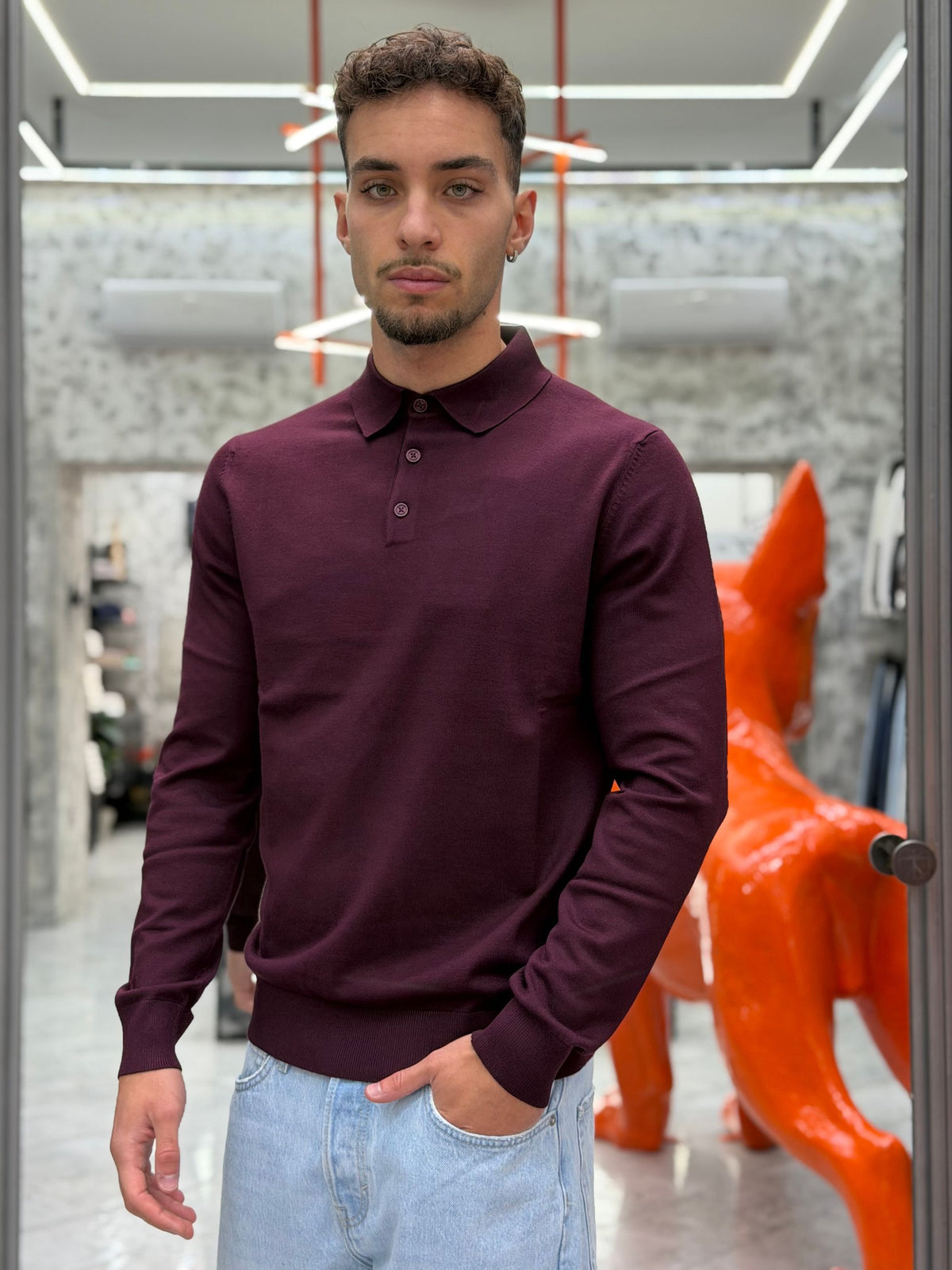 POLO 3 BOTTONI MANICA LUNGA FINEZZA 12 IN MORBIDA VISCOSA - SLIM FIT MK9900004-26.BOR