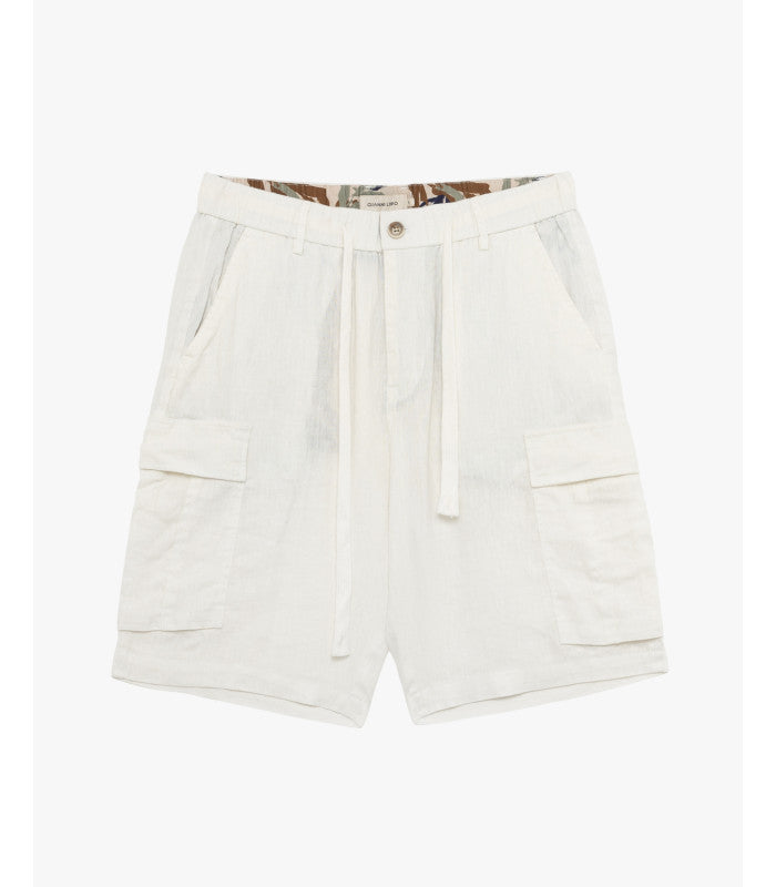 BERMUDA CARGO CON TASCONI ED ELASTICO IN VITA IN 100% LINO - REGULAR FIT GL5101BD-S25.BIA