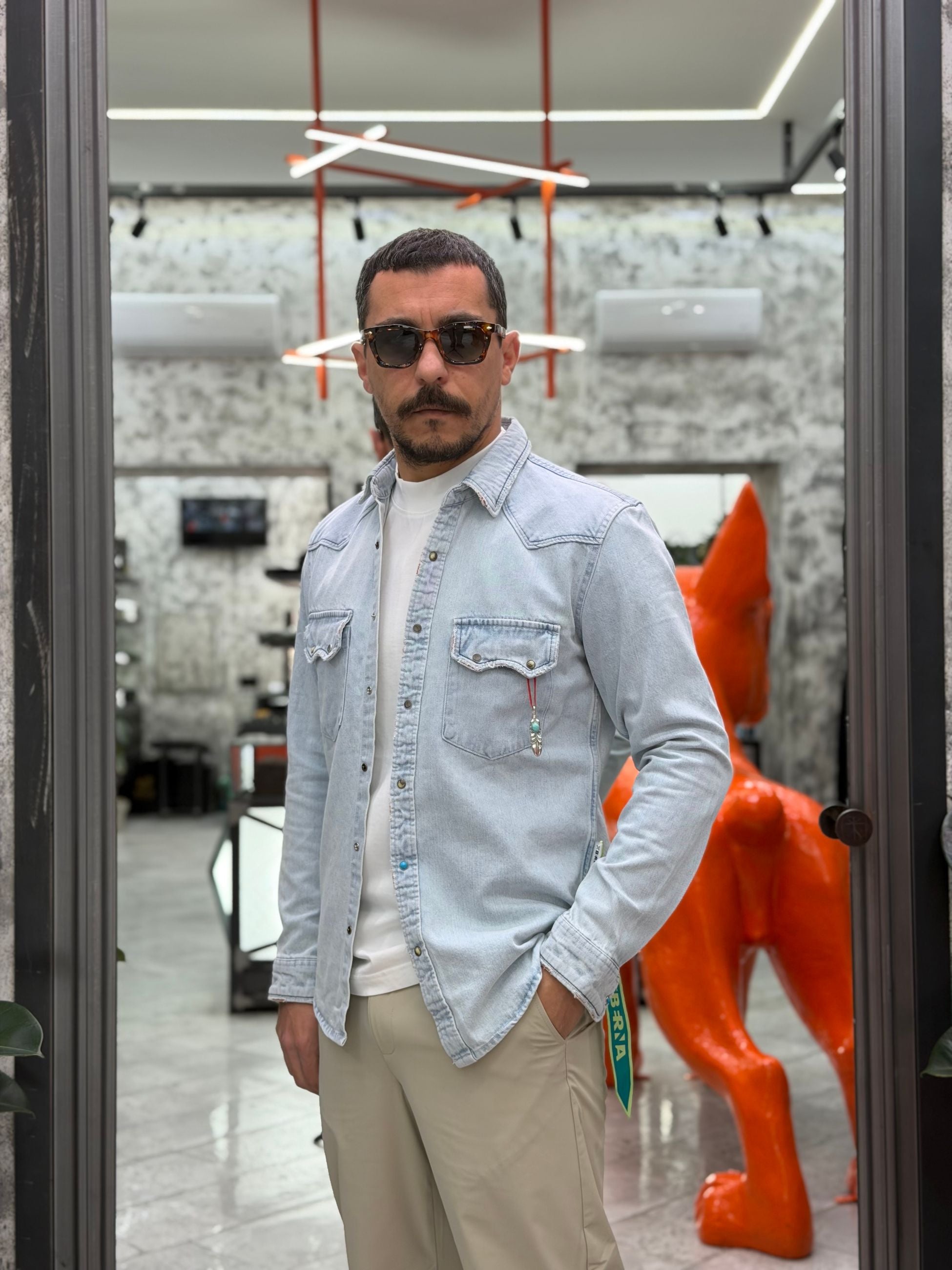 CAMICIA TEXANA DENIM DESTROY CON BOTTONI AUTOMATICI IN MADREPERLA - REGULAR FIT M-261259
