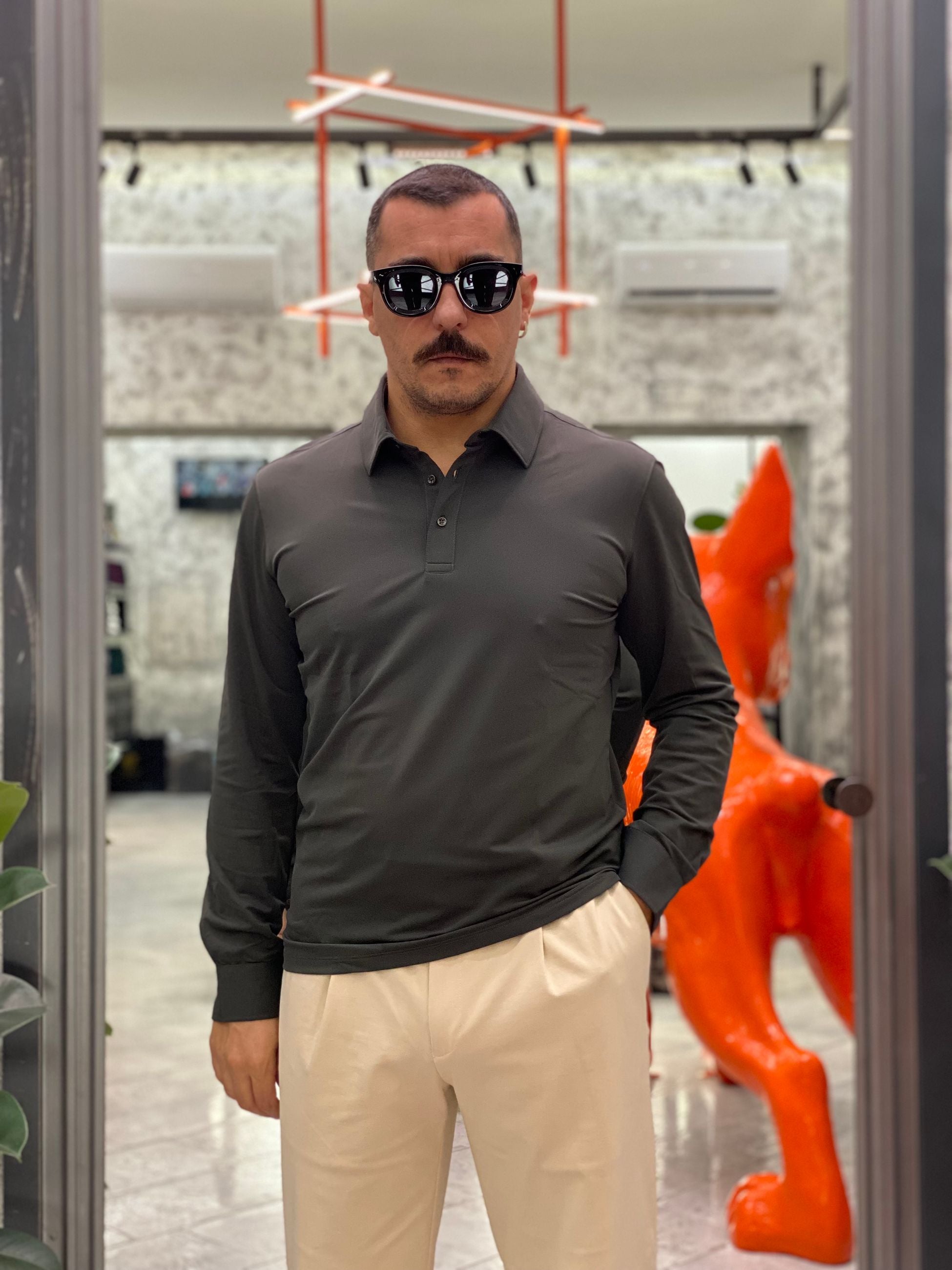 POLO MANICA LUNGA NO STIRO IN TESSUTO PREMIUM - REGULAR FIT PA1423.VMIL