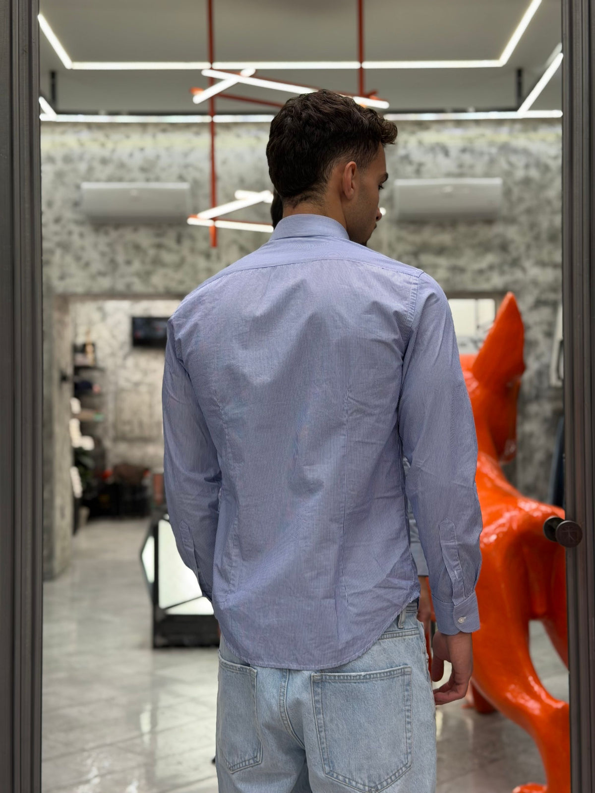 CAMICIA COLLO ITALIANO IN PURO COTONE A RIGHE STRETTE - SLIM FIT 27W12CA STRIPE1.CEL