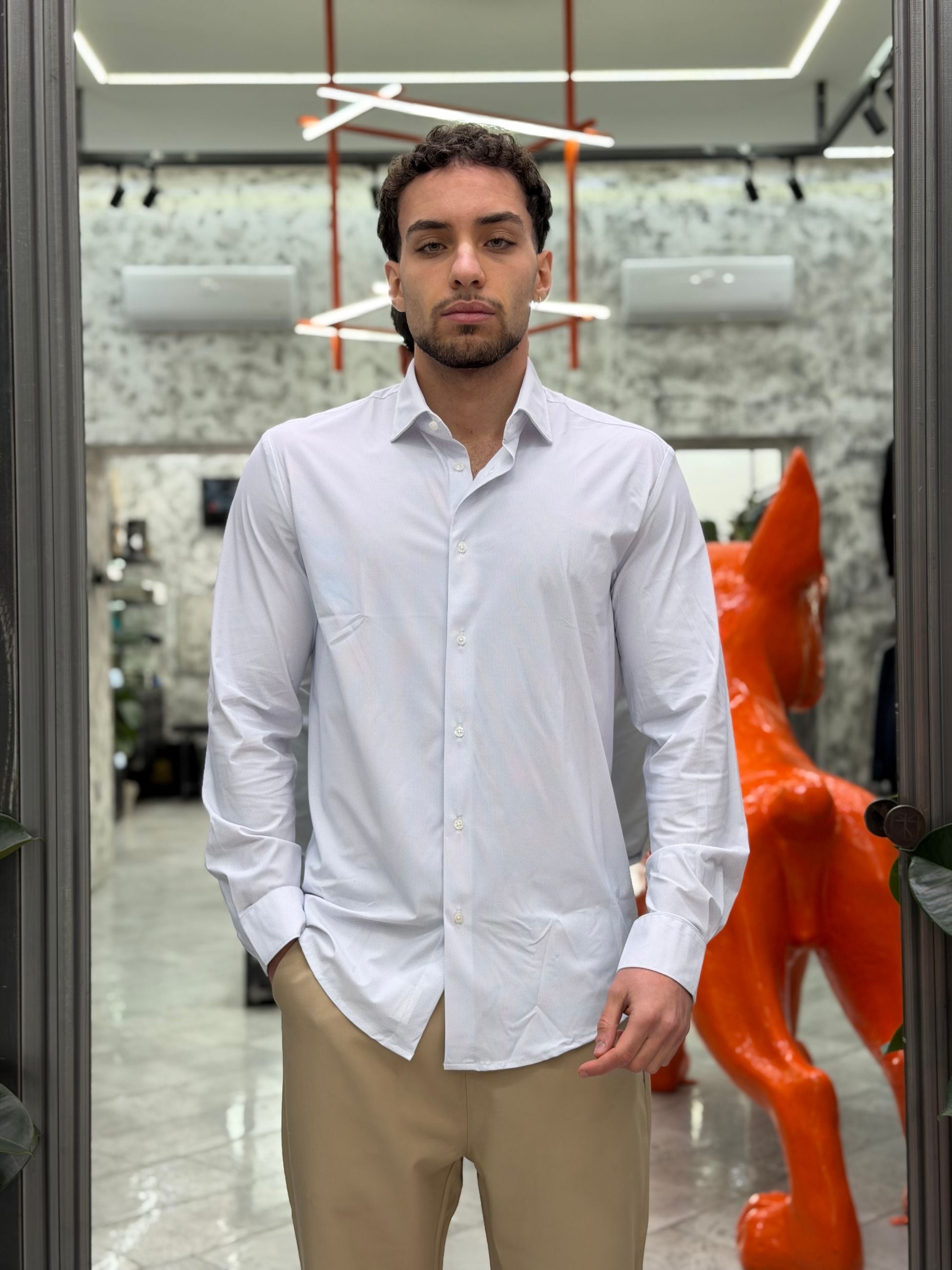 CAMICIA NO STIRO IN TESSUTO PREMIUM ELASTICIZZATO MICRO FANTASIA - REGULAR FIT FIO4151