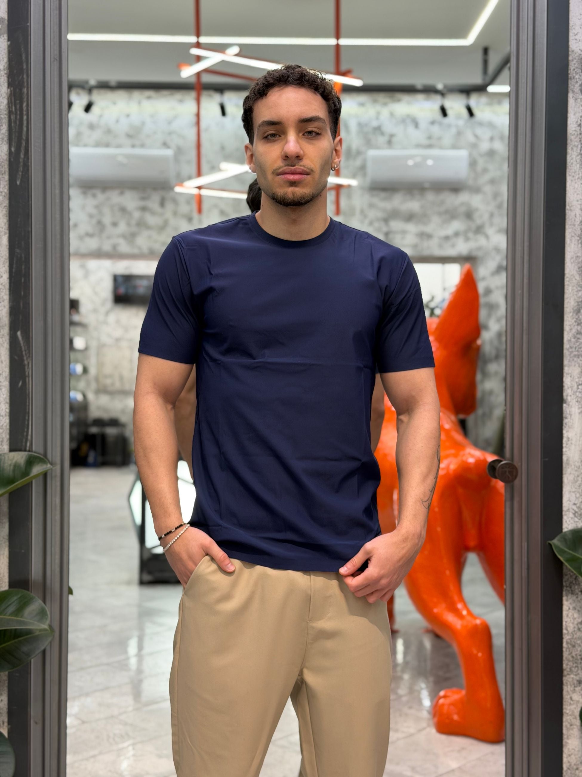 T-SHIRT BASIC IN TESSUTO TECNICO NO STIRO - SLIM FIT GL1001TB-S26.BLU