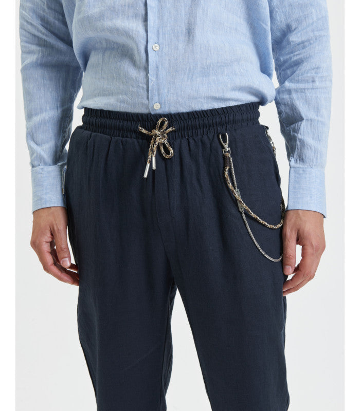 PANTALACCIO IN 100% LINO CON ACCESSORIO CATENA REMOVIBILE - REGULAR FIT FJ3270-S25.BLU