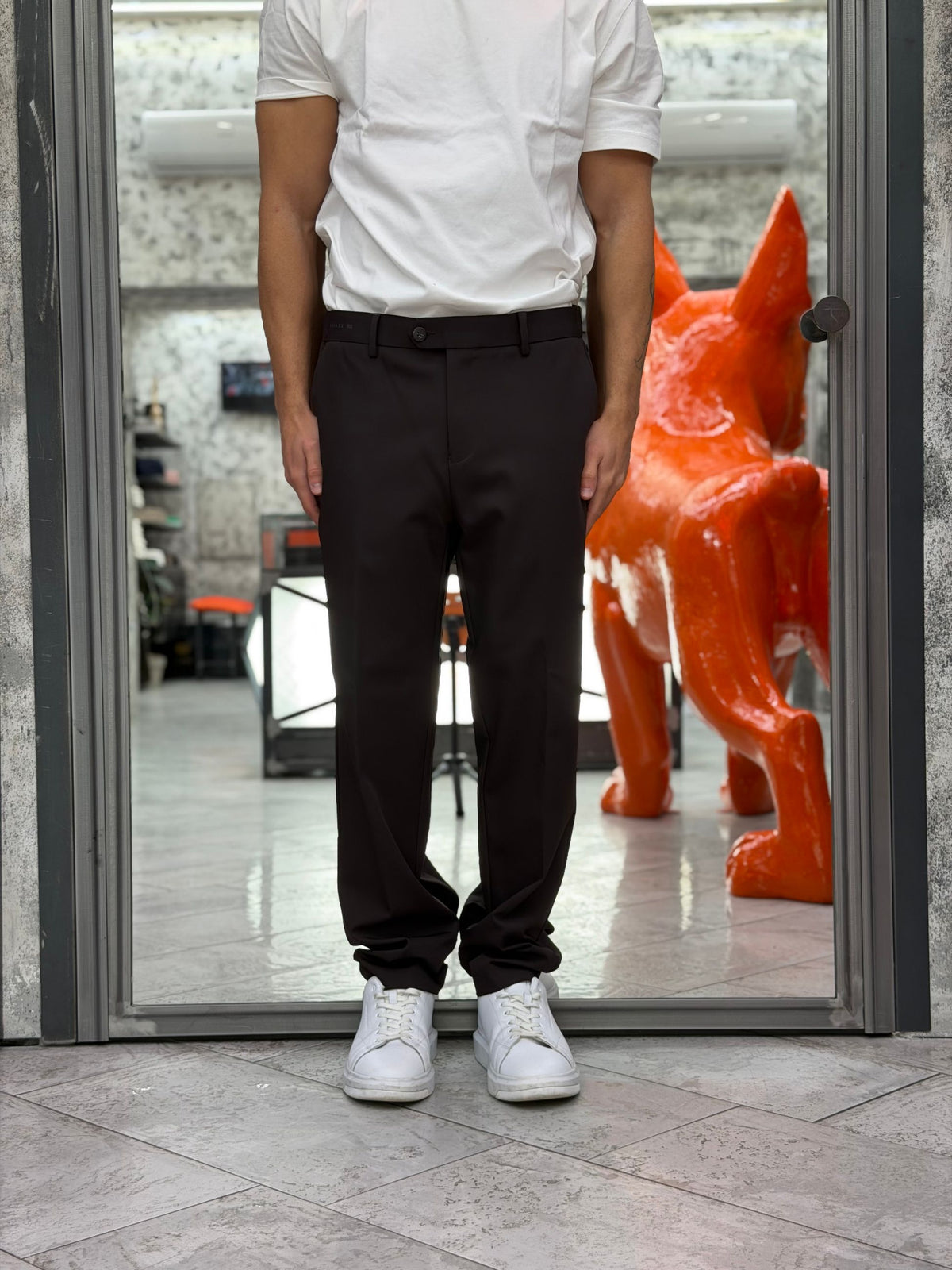 PANTALONE DA COMPLETO IN TESSUTO TECNICO ELASTICIZZATO CON ELASTICI SUI FIANCHI - REGULAR FIT PSI1586SS.MOR