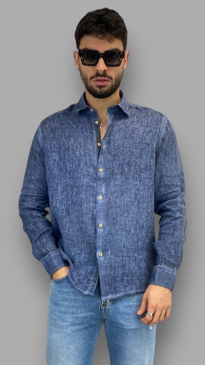 CAMICIA IN 100% LINO FIAMMATO - REGULAR FIT