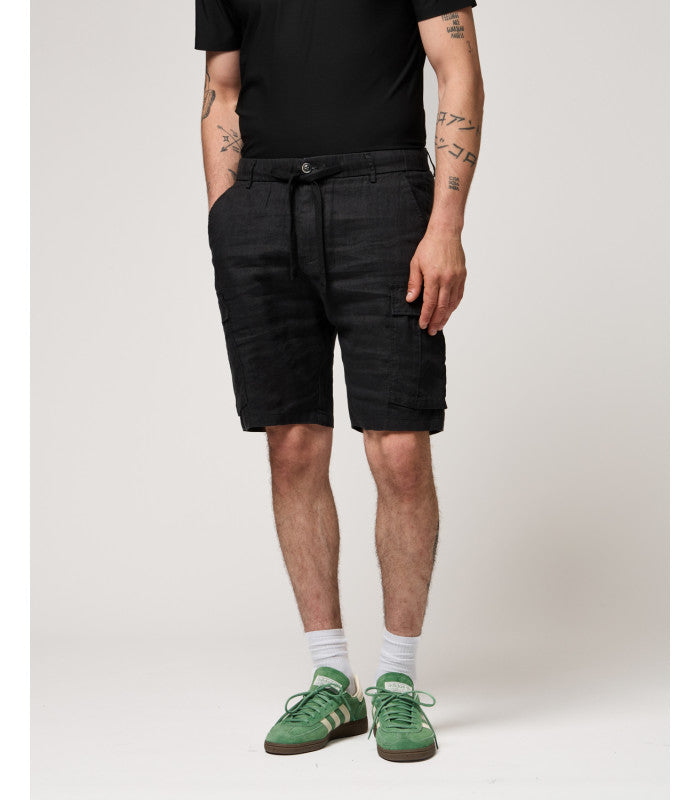 BERMUDA CARGO CON TASCONI ED ELASTICO IN VITA IN 100% LINO - REGULAR FIT GL5101BD-S25.NER