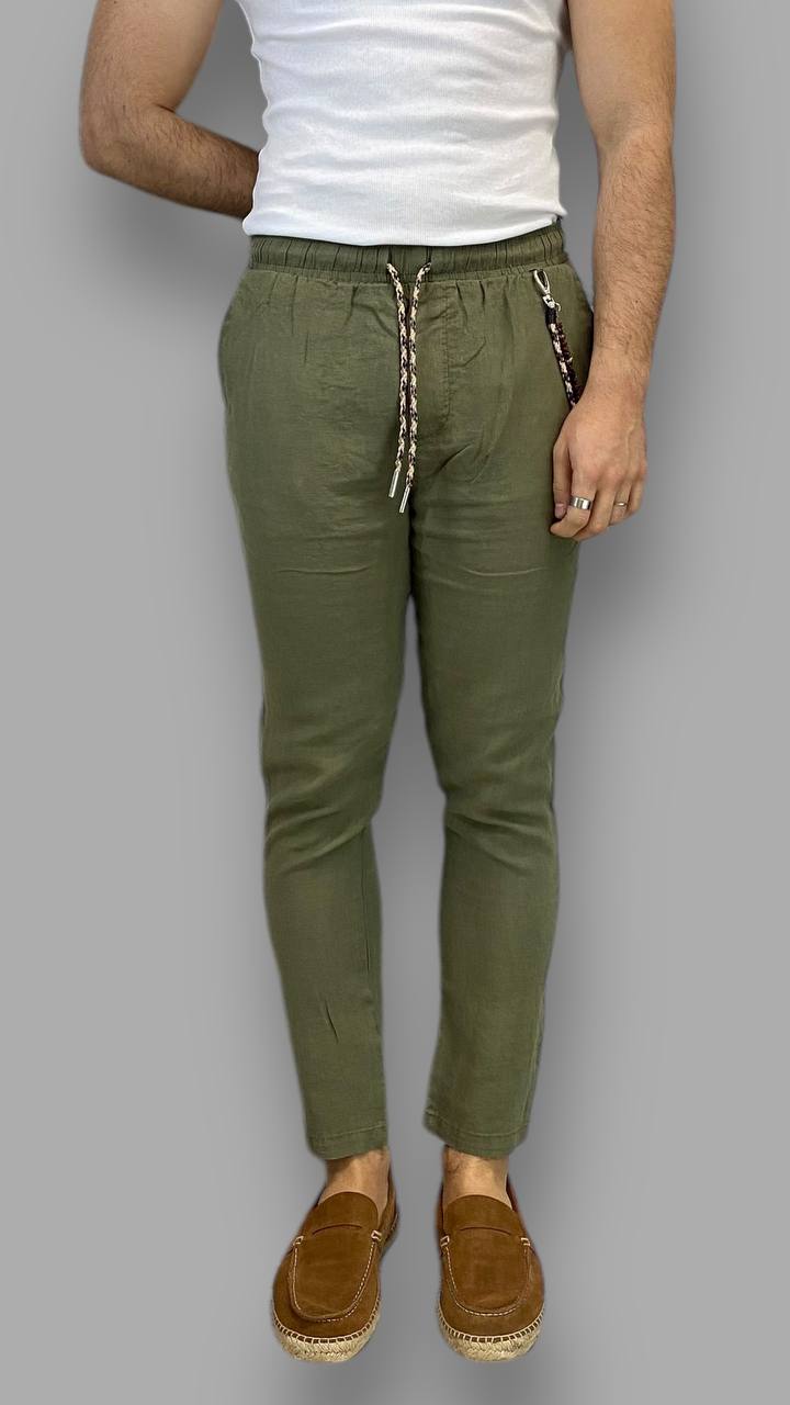 PANTALACCIO IN 100% LINO CON ACCESSORIO CATENA REMOVIBILE - RELAXED FIT