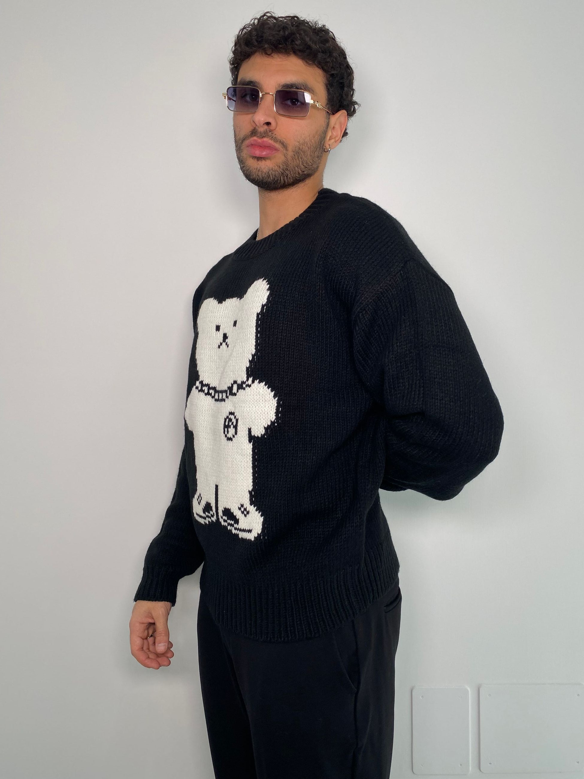 MAGLIA GIROCOLLO IN MISTO LANA CON TEDDY FRONTALE E SCRITTA SUL RETRO - REGULAR FIT