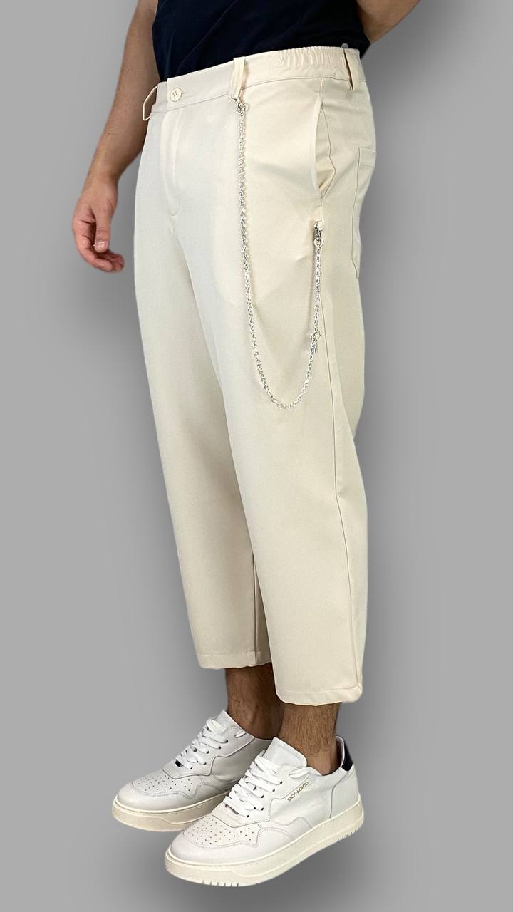 PANTALONE IN TESSUTO ELEGANTE MODELLO JAPAN CON ACCESSORIO CATENA REMOVIBILE - RELAXED FIT