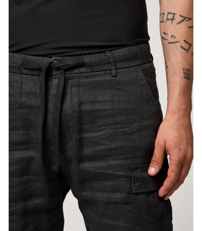 BERMUDA CARGO CON TASCONI ED ELASTICO IN VITA IN 100% LINO - REGULAR FIT GL5101BD-S25.NER